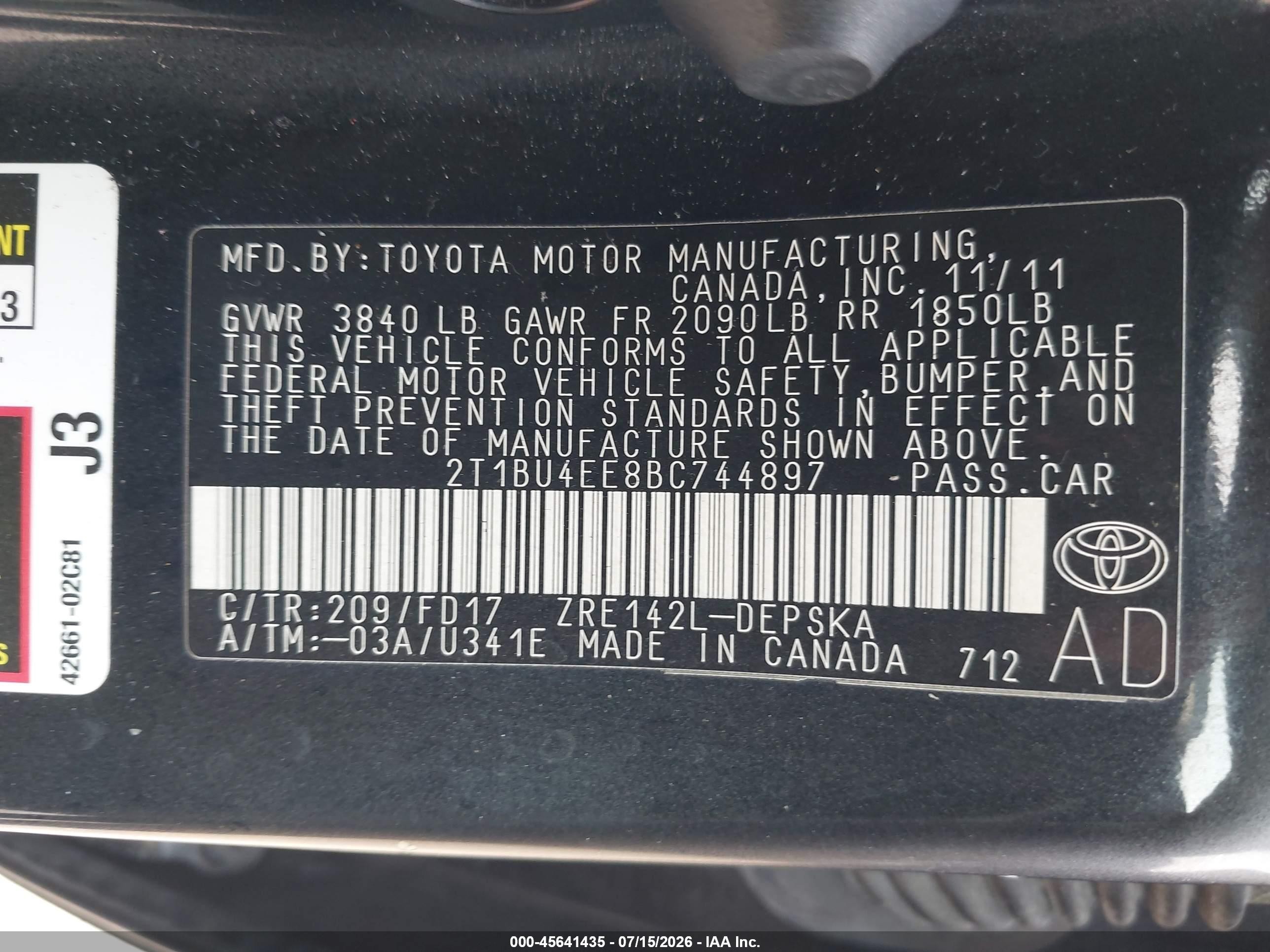 2011 Toyota Corolla S Black vin: 2T1BU4EE8BC744897