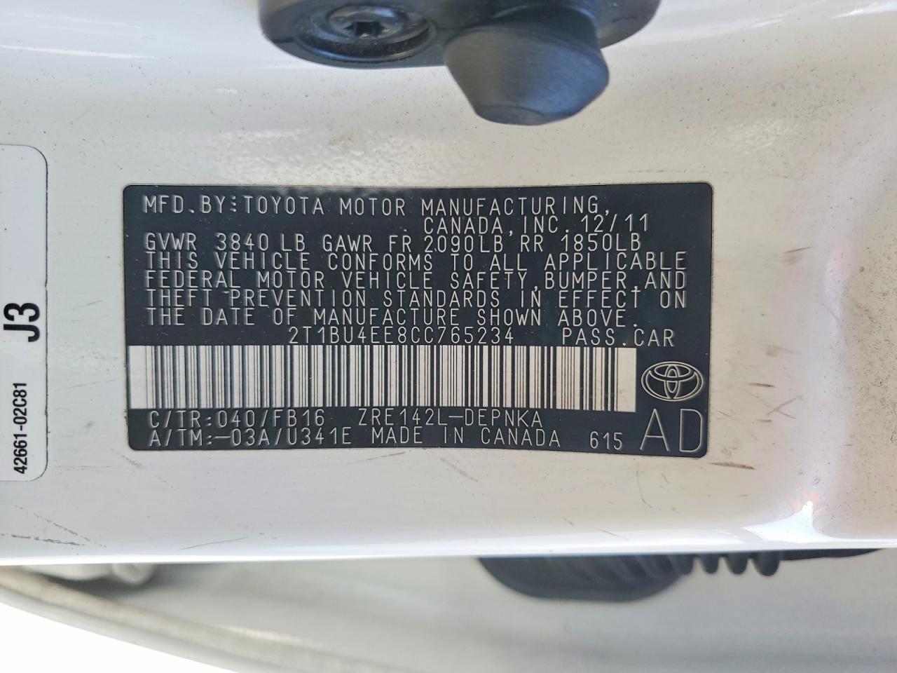 2012 Toyota Corolla Le White vin: 2T1BU4EE8CC765234