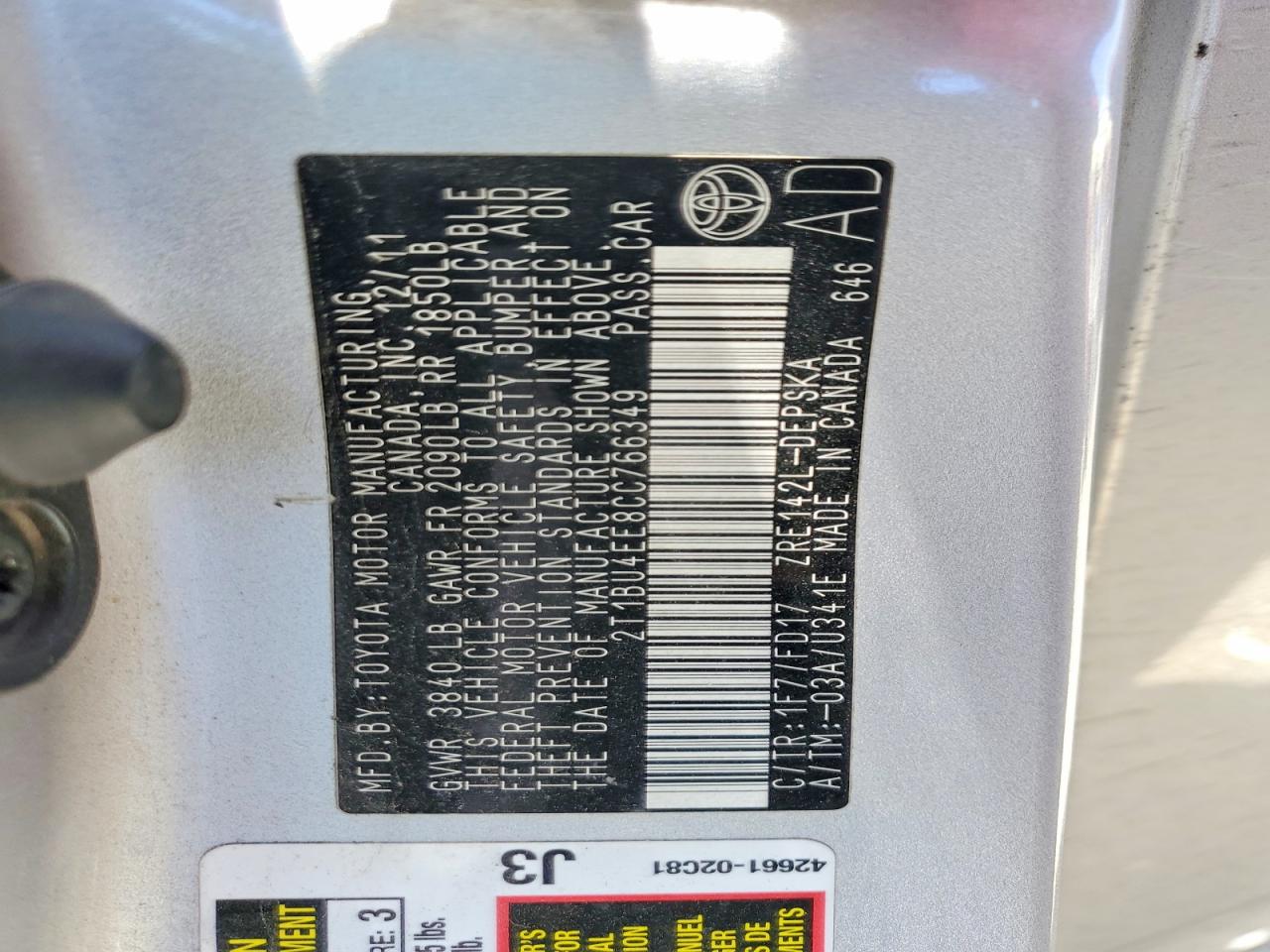 2012 Toyota Corolla S Silver vin: 2T1BU4EE8CC766349