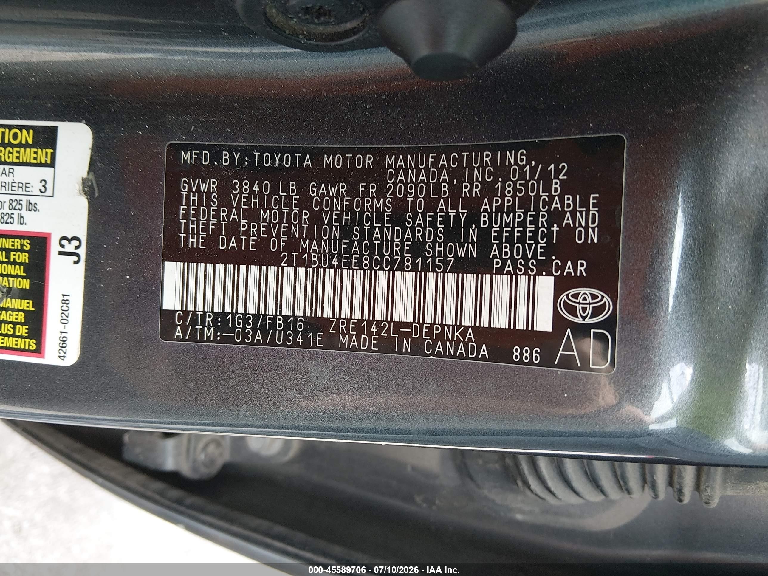 2012 Toyota Corolla Le Gray vin: 2T1BU4EE8CC781157
