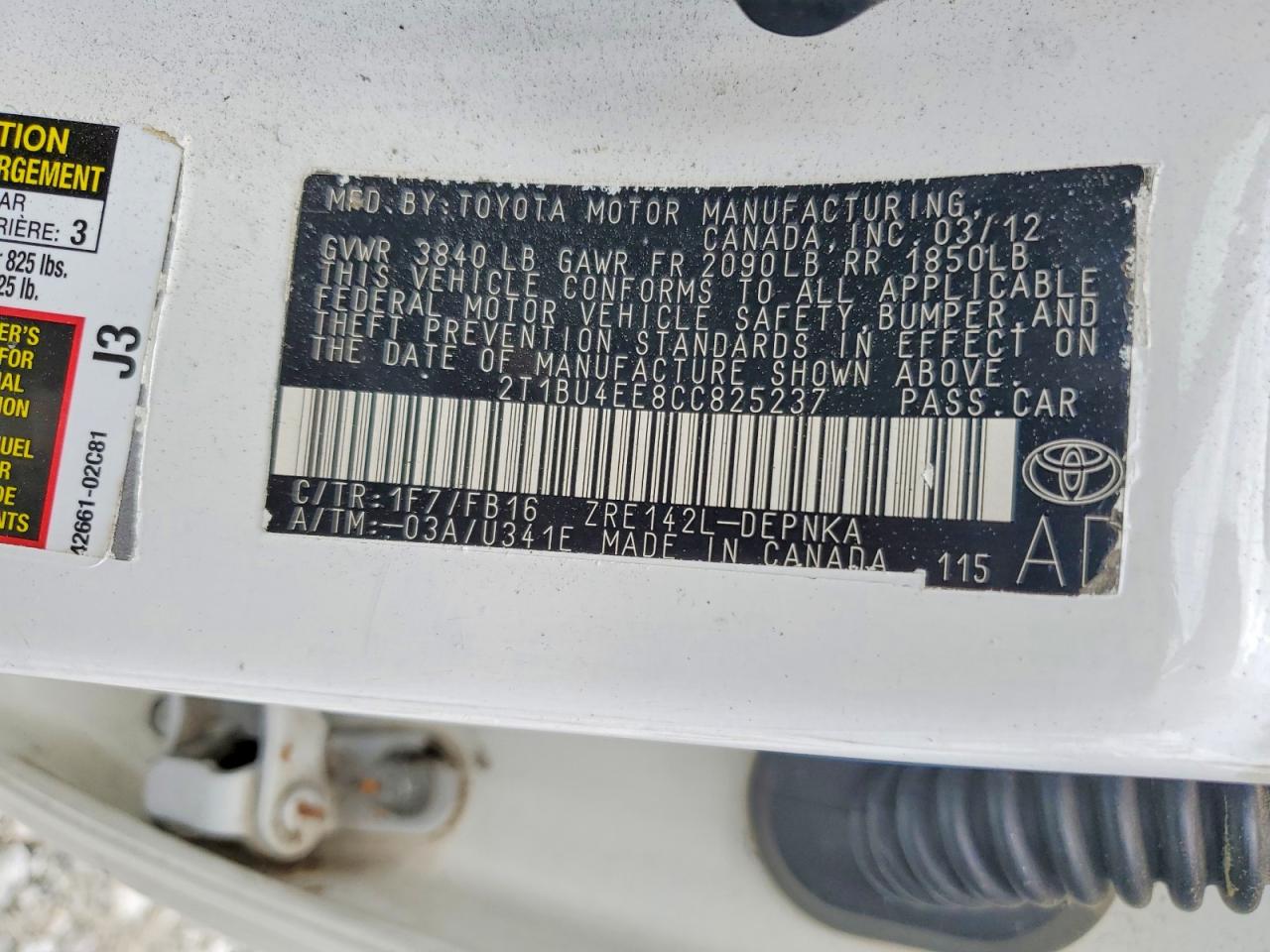 2012 Toyota Corolla Le White vin: 2T1BU4EE8CC825237