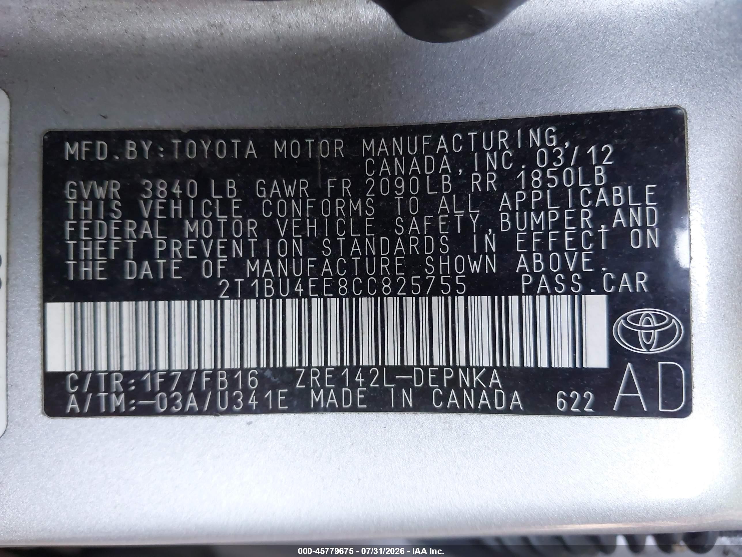 2012 Toyota Corolla Le Серебряный vin: 2T1BU4EE8CC825755