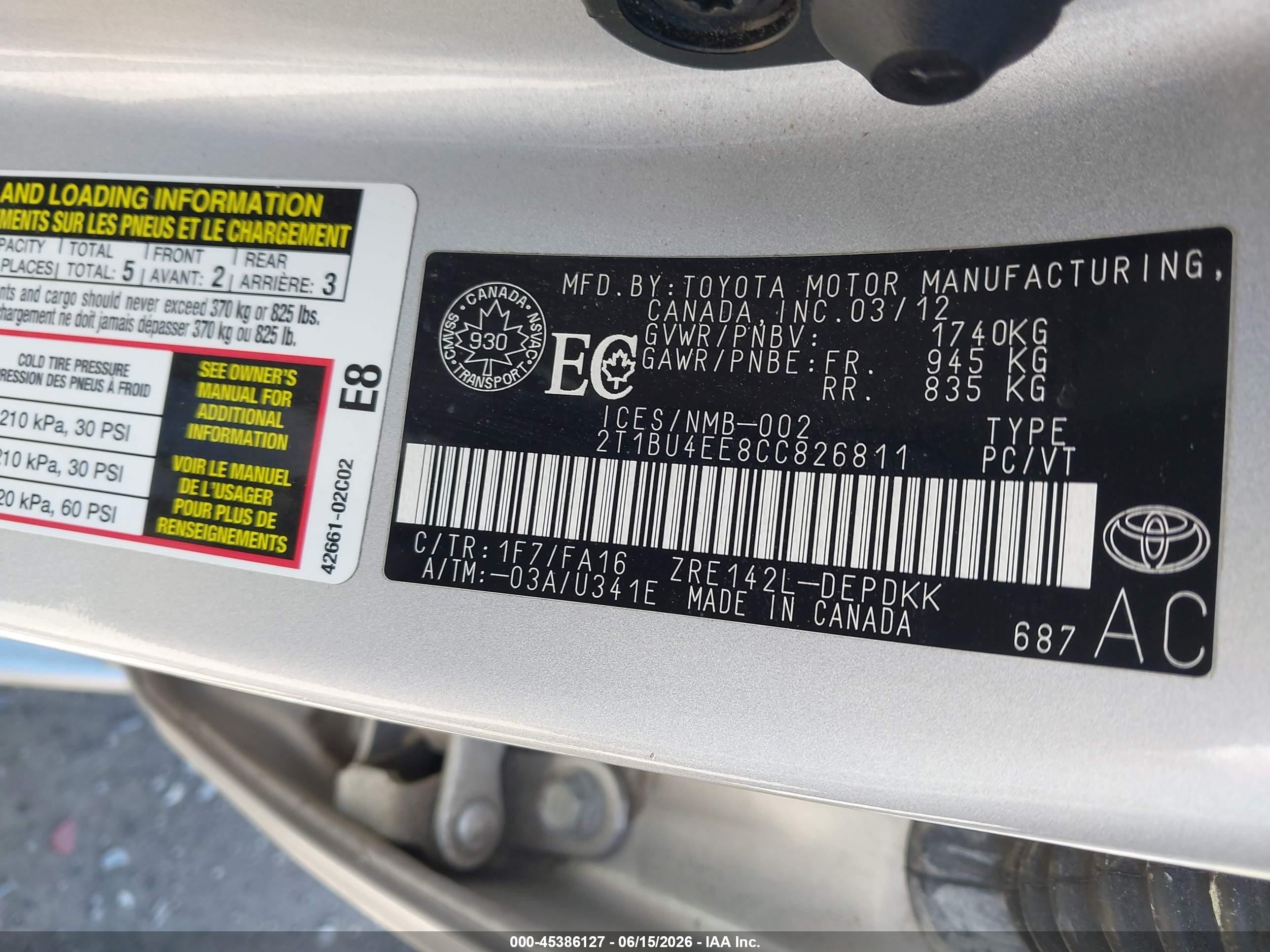 2012 Toyota Corolla Ce Silver vin: 2T1BU4EE8CC826811