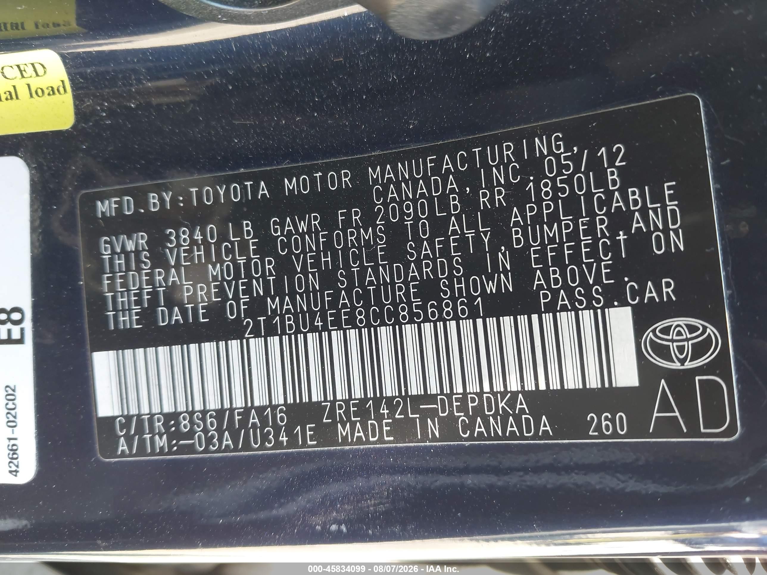 2012 Toyota Corolla L Dark Blue vin: 2T1BU4EE8CC856861