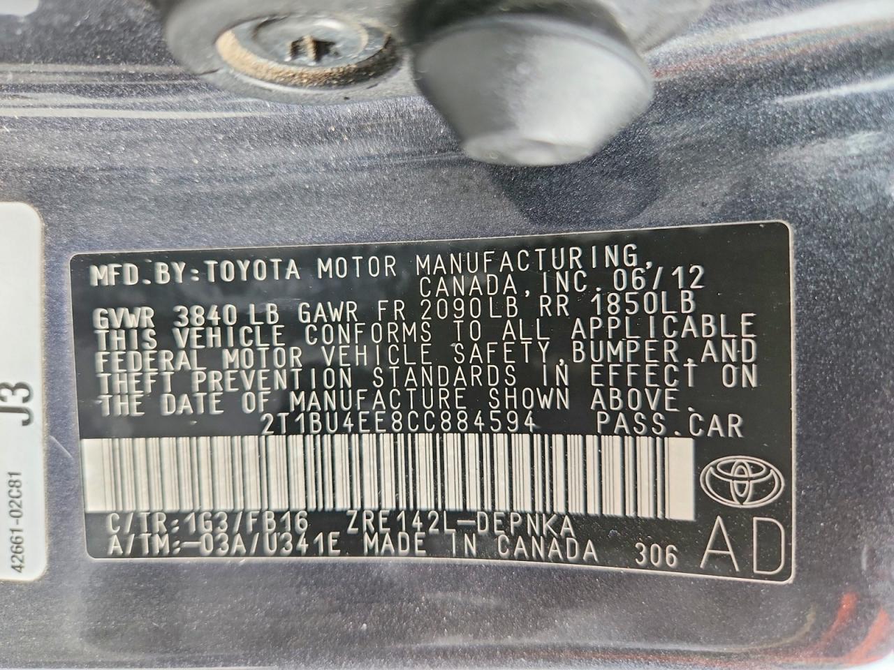 2012 Toyota Corolla Le Gray vin: 2T1BU4EE8CC884594