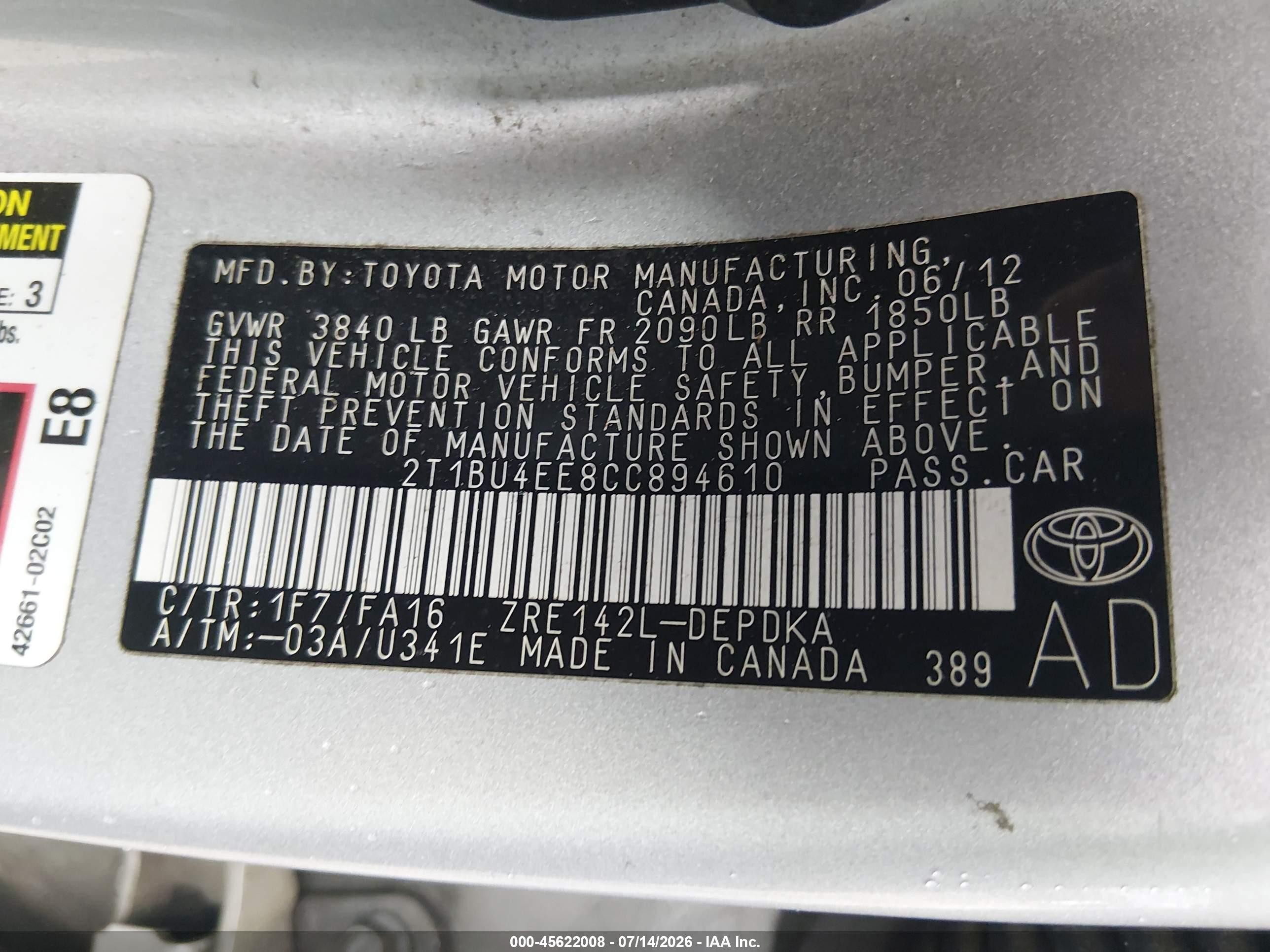 2012 Toyota Corolla L Silver vin: 2T1BU4EE8CC894610