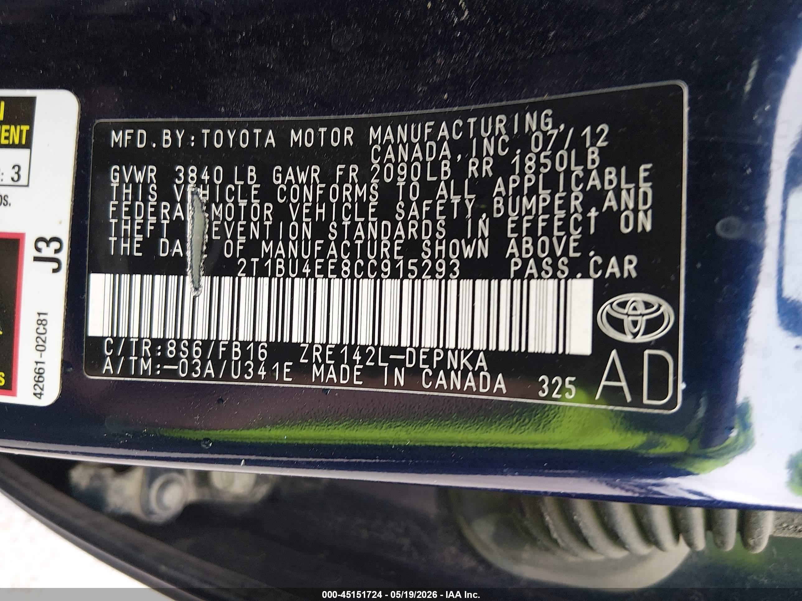 2012 Toyota Corolla Le Синий vin: 2T1BU4EE8CC915293