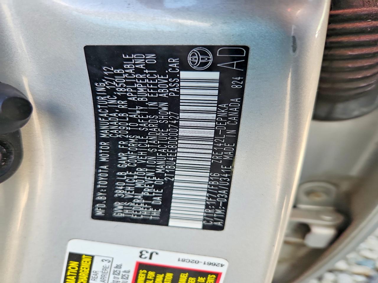 2013 Toyota Corolla Le Silver vin: 2T1BU4EE8DC007427