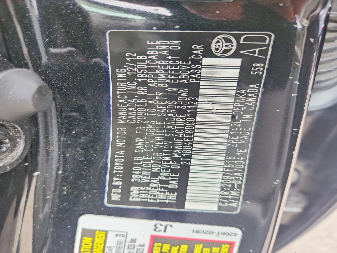 2013 Toyota Corolla Le Black vin: 2T1BU4EE8DC011123