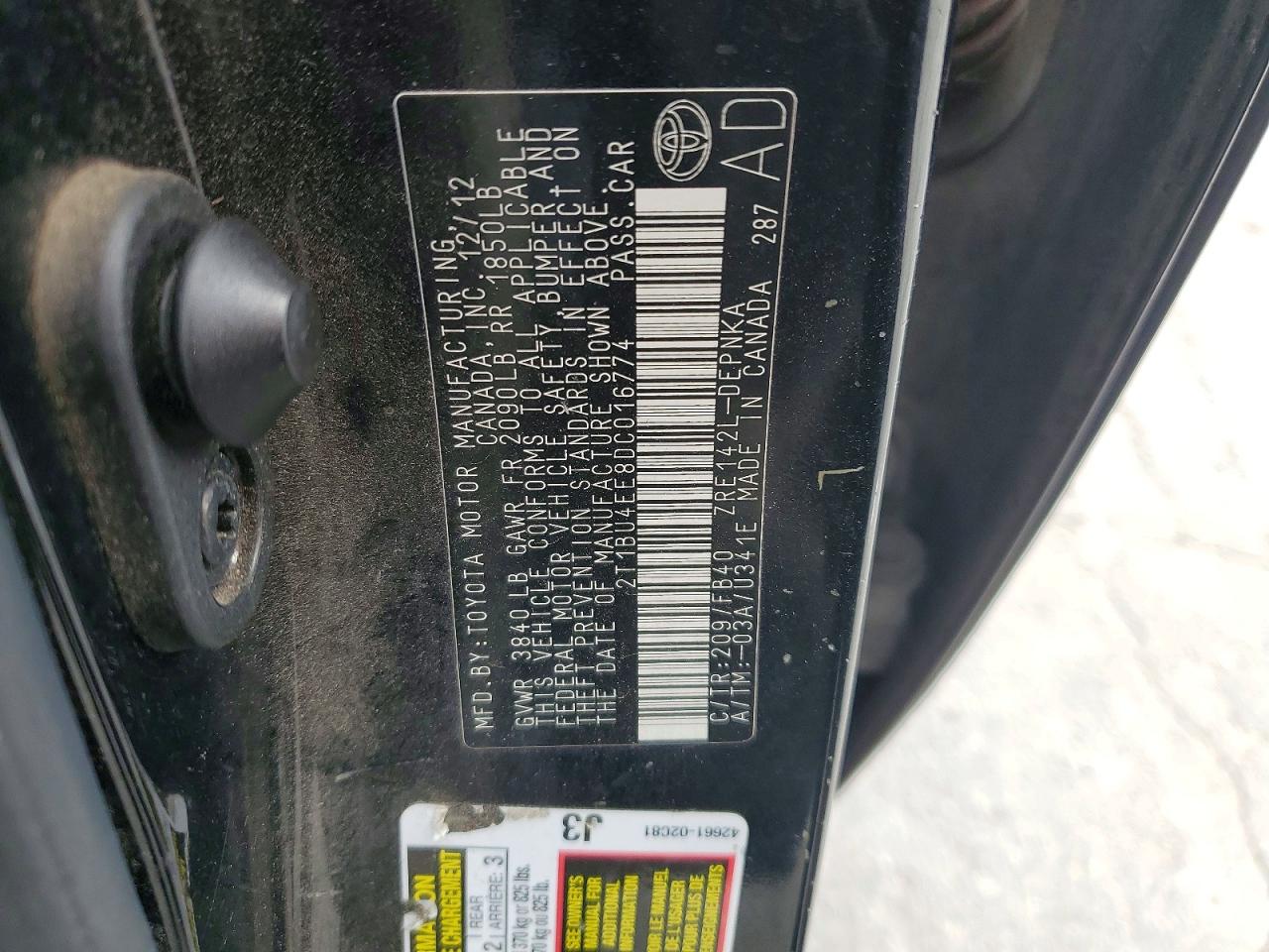 2013 Toyota Corolla Le Black vin: 2T1BU4EE8DC016774