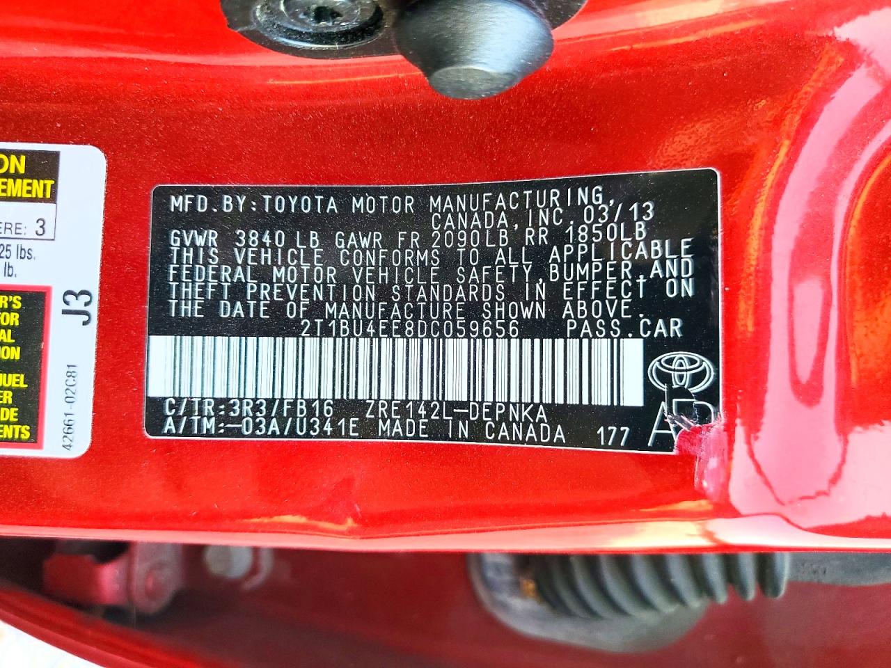 2013 Toyota Corolla Le Red vin: 2T1BU4EE8DC059656