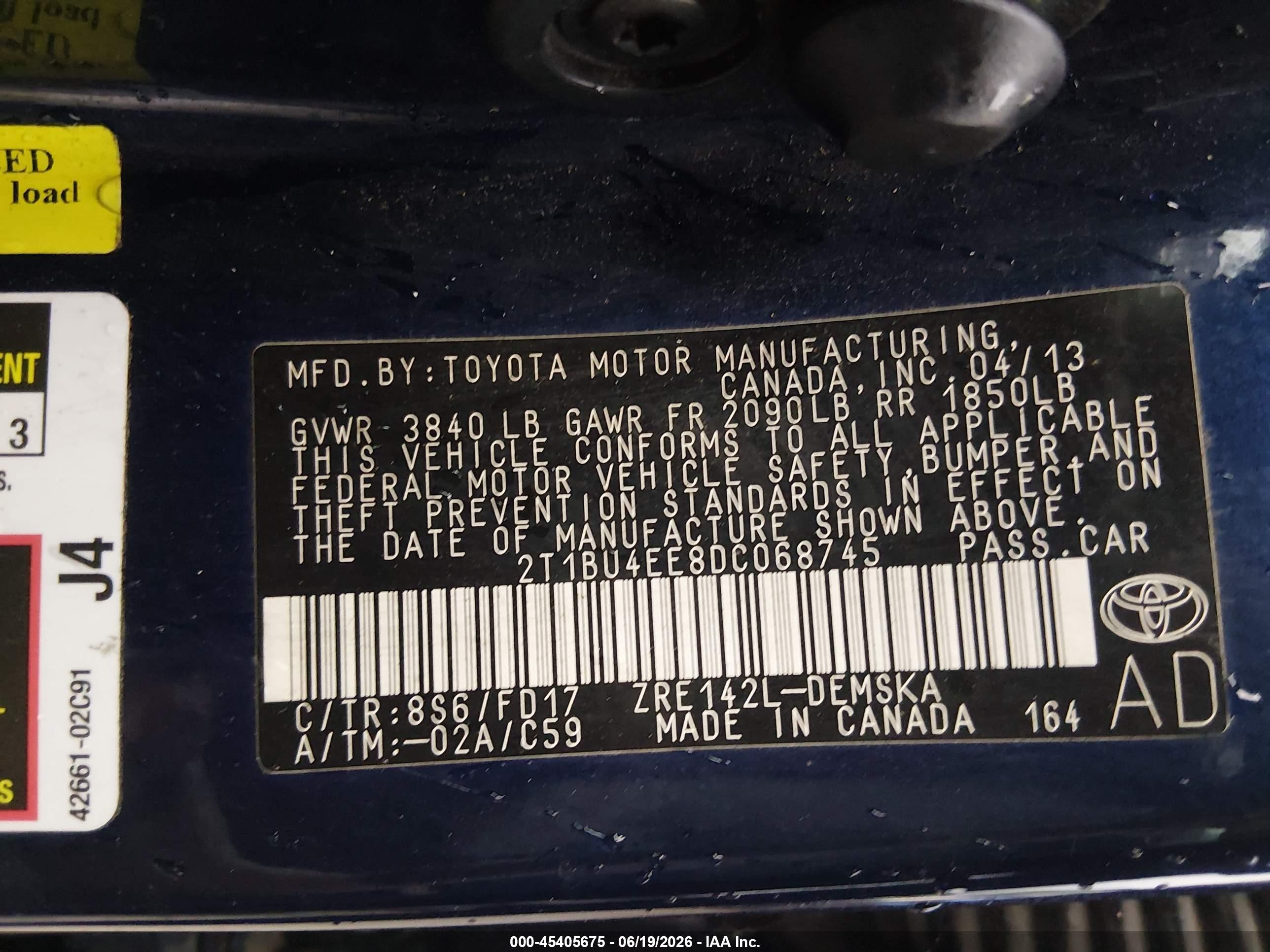 2013 Toyota Corolla S Blue vin: 2T1BU4EE8DC068745