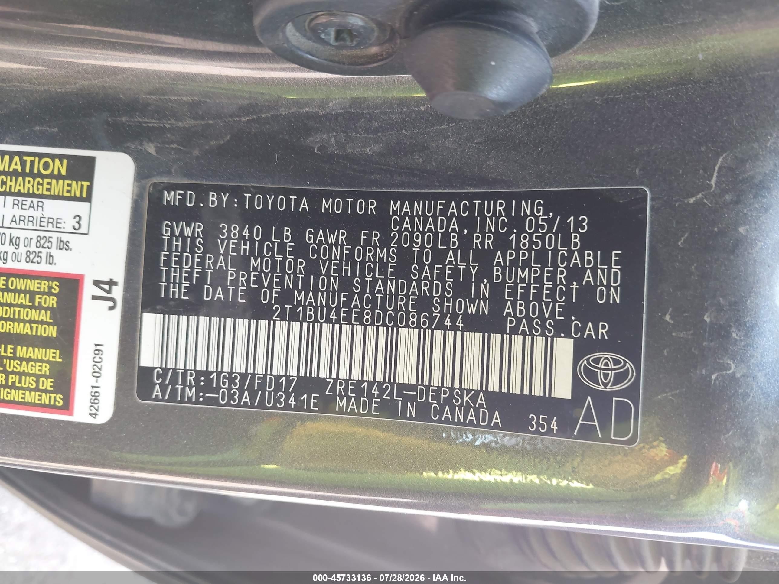 2013 Toyota Corolla S Gray vin: 2T1BU4EE8DC086744