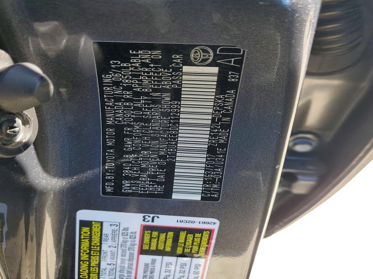 2013 Toyota Corolla S Charcoal vin: 2T1BU4EE8DC112999