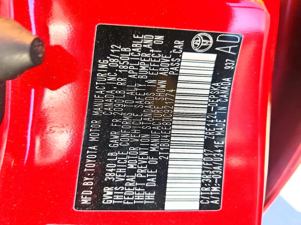 2013 Toyota Corolla S Red vin: 2T1BU4EE8DC921774