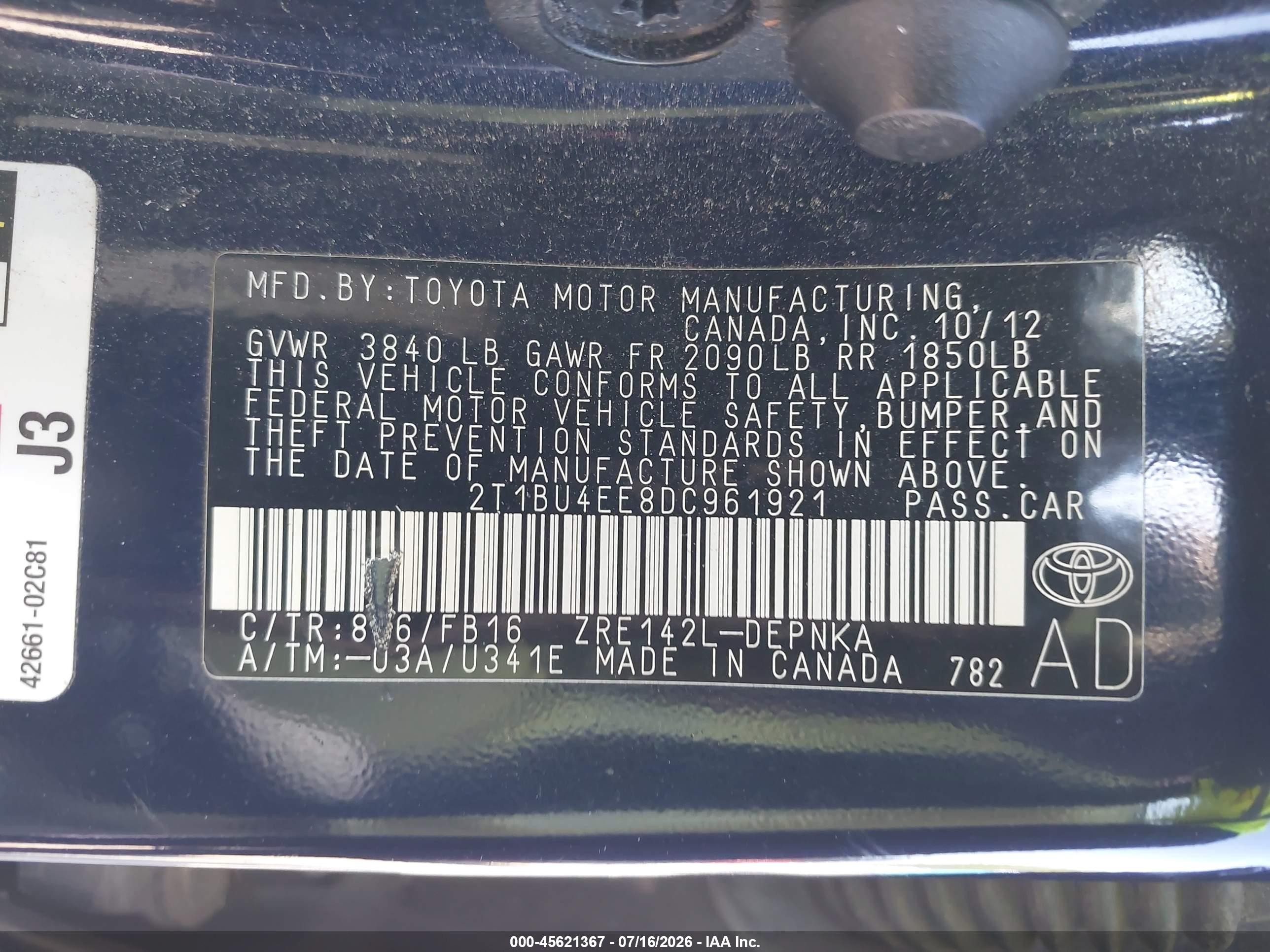 2013 Toyota Corolla Le Dark Blue vin: 2T1BU4EE8DC961921