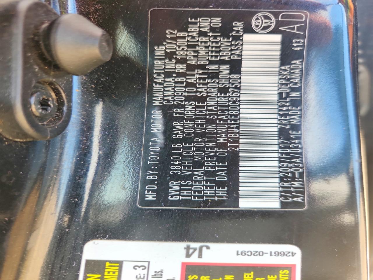 2013 Toyota Corolla S Black vin: 2T1BU4EE8DC967508