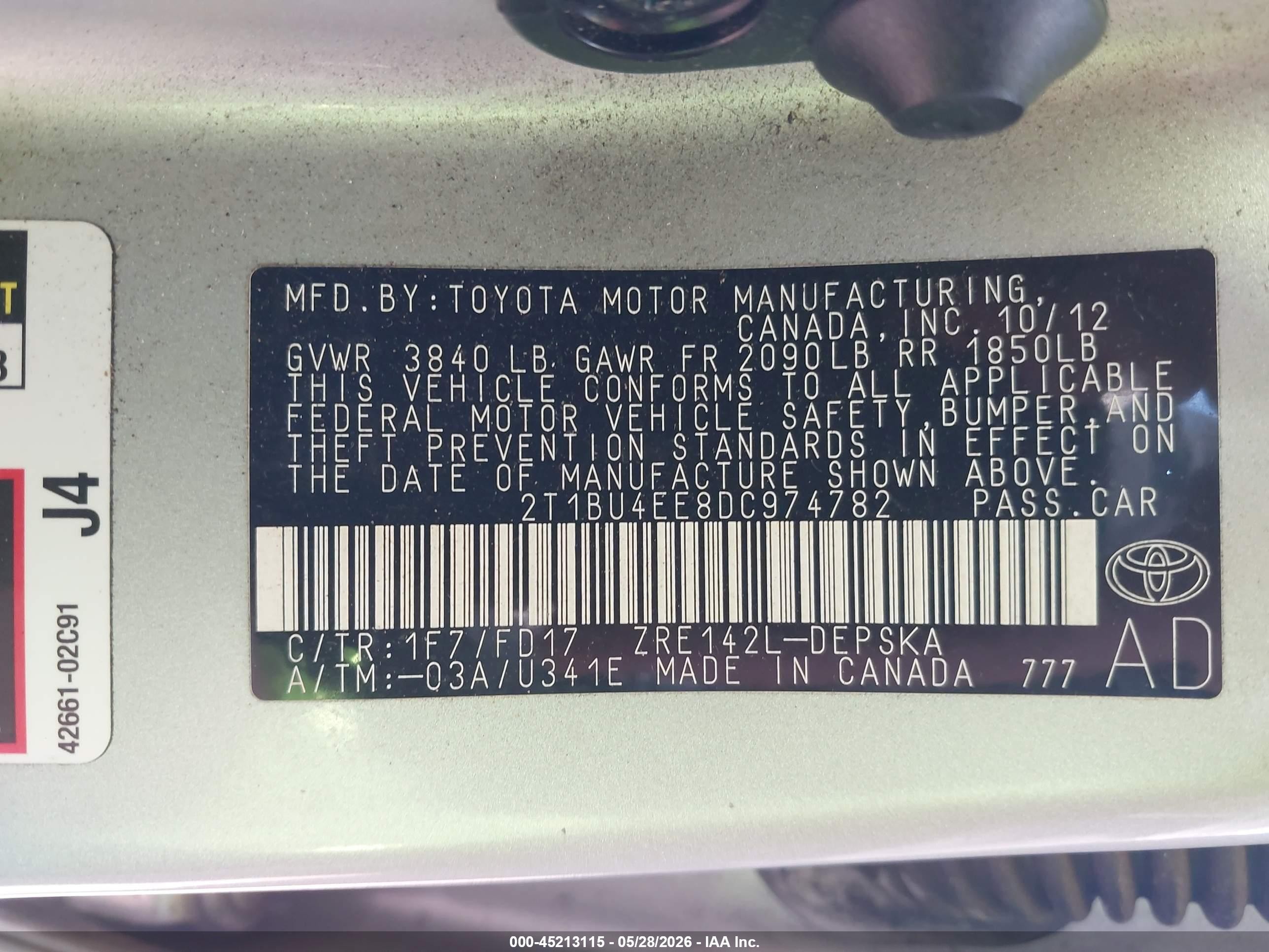 2013 Toyota Corolla S/s Special Edition Silver vin: 2T1BU4EE8DC974782
