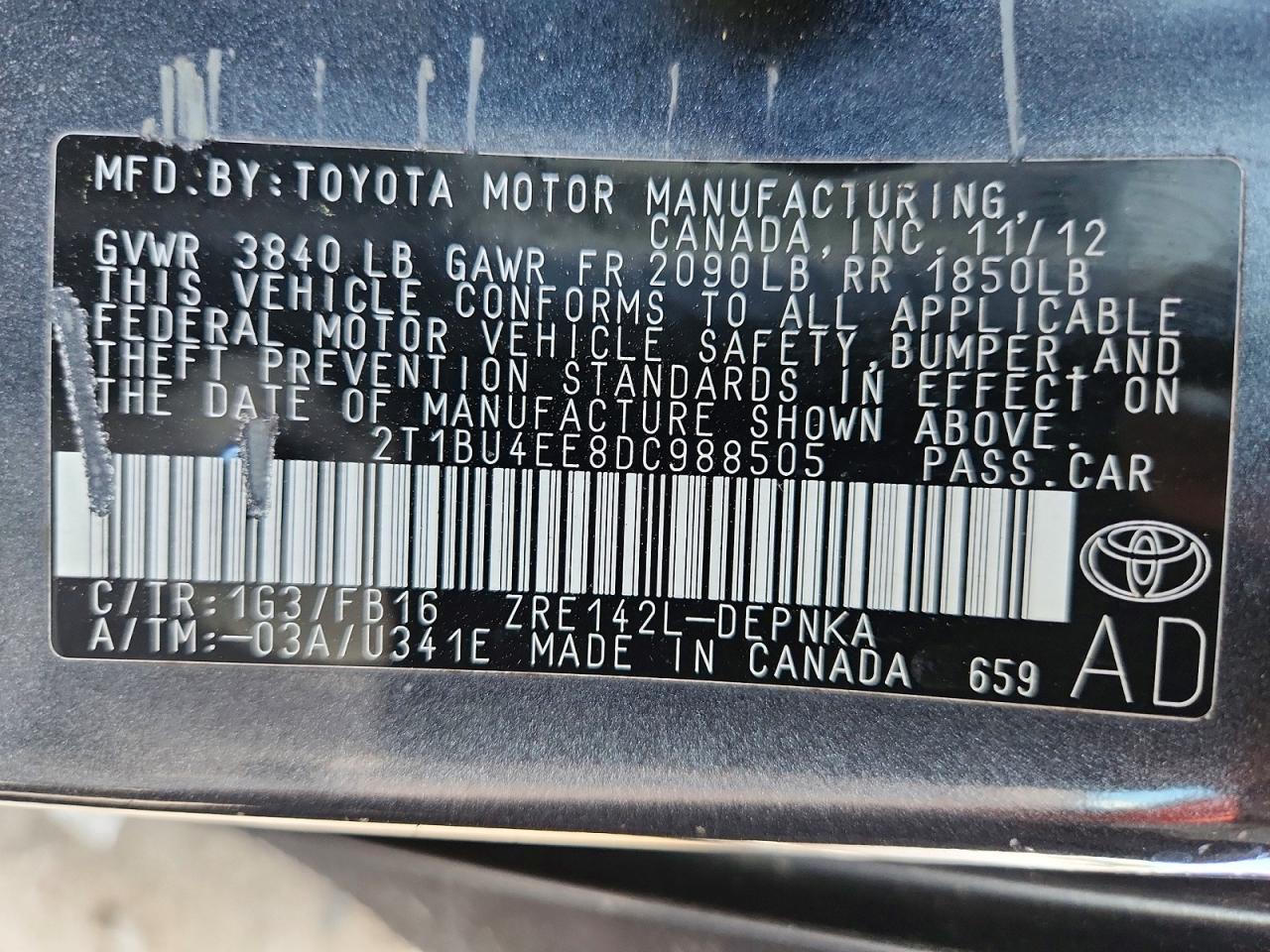 2013 Toyota Corolla Le Gray vin: 2T1BU4EE8DC988505