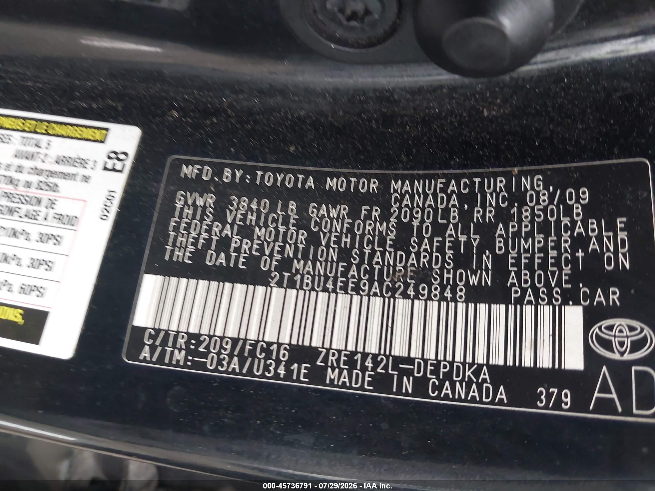 2010 Toyota Corolla Le Черный vin: 2T1BU4EE9AC249848