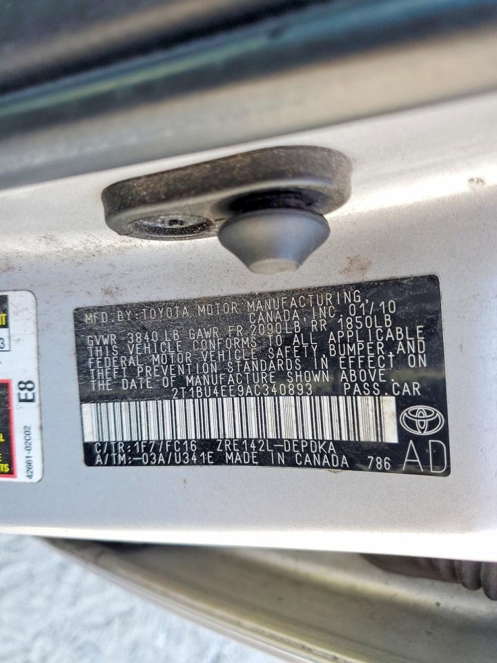2010 Toyota Corolla Le Gray vin: 2T1BU4EE9AC340893