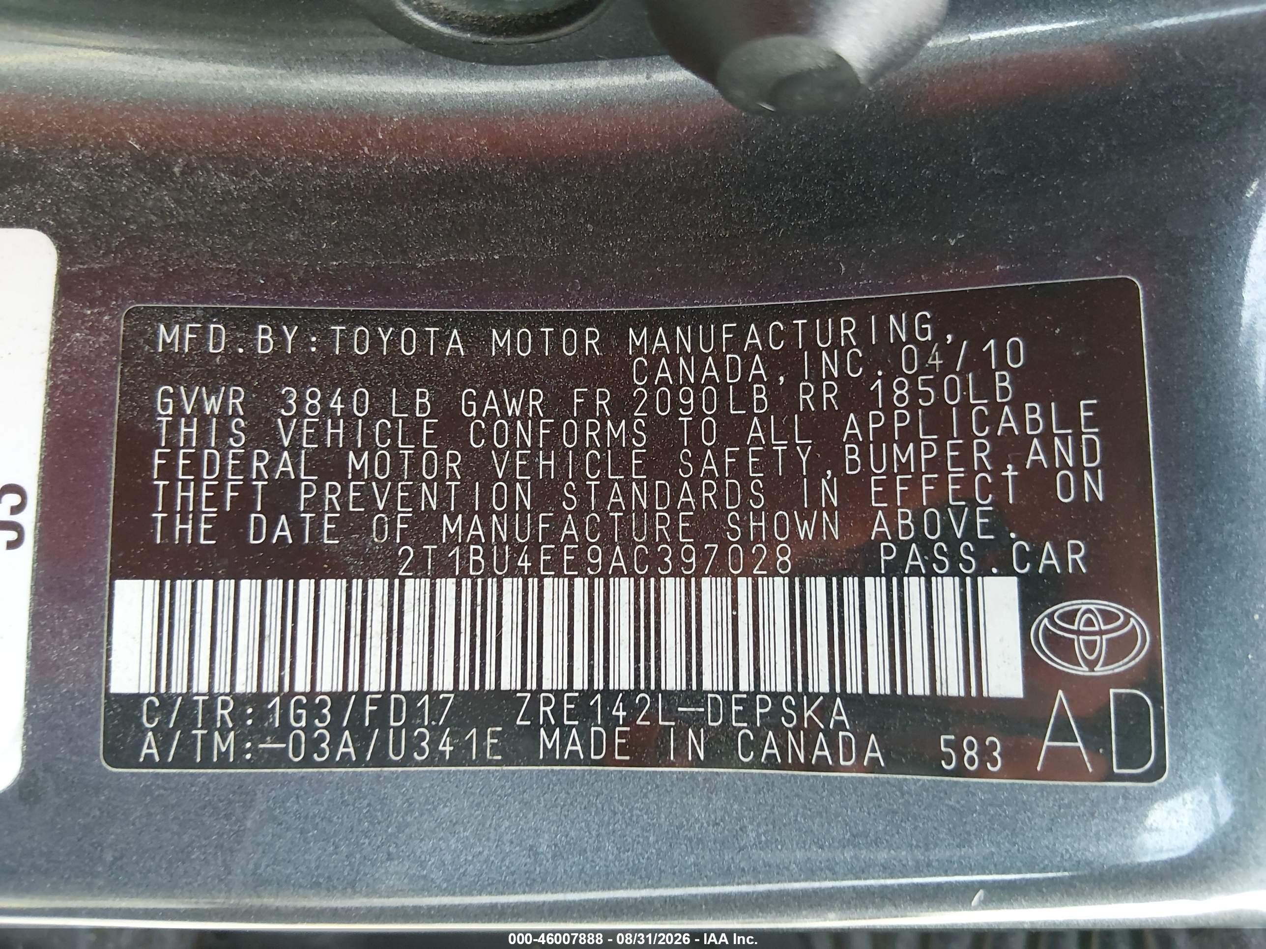2010 Toyota Corolla S Gray vin: 2T1BU4EE9AC397028