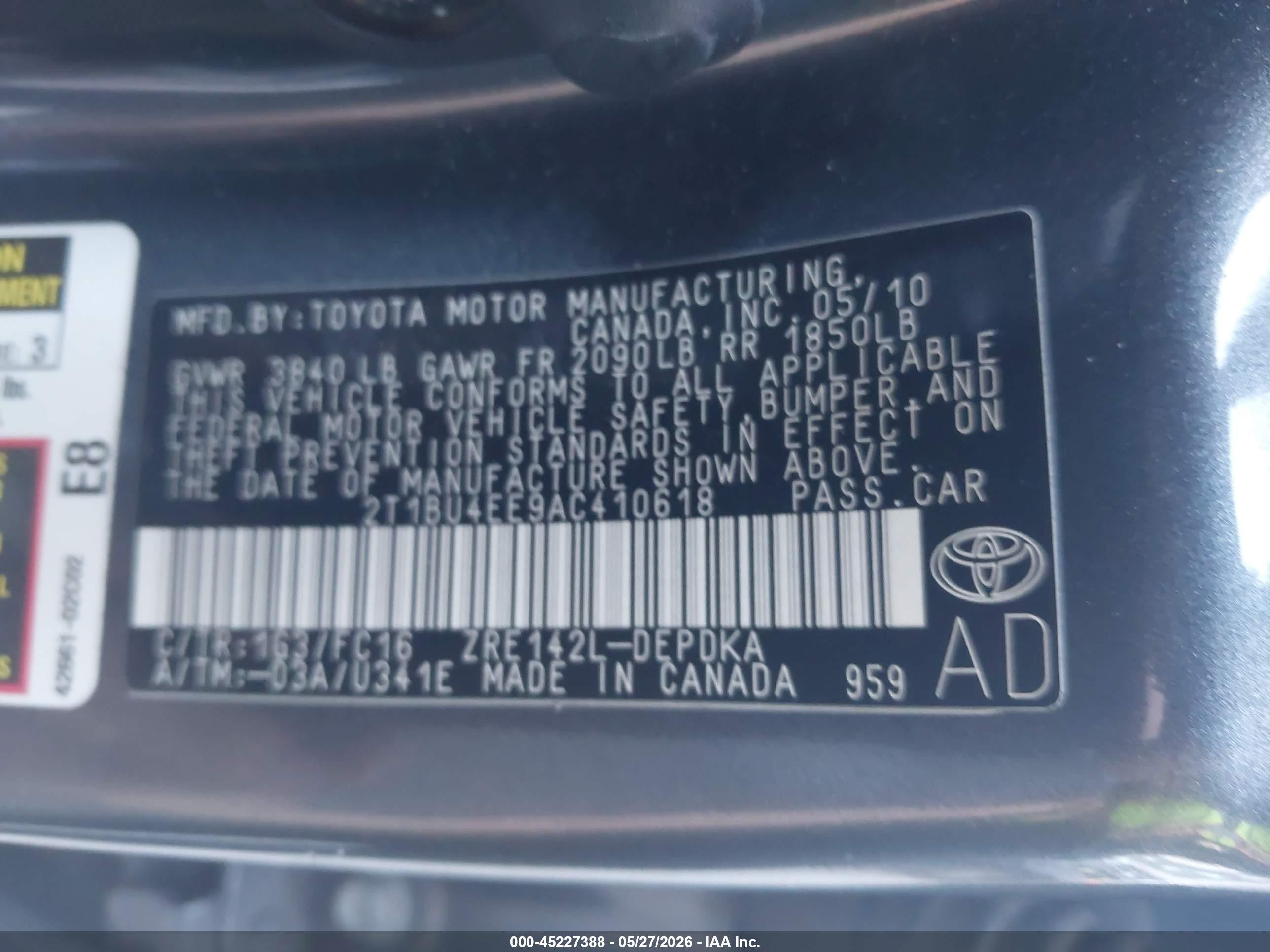 2010 Toyota Corolla S/le/xle Gray vin: 2T1BU4EE9AC410618