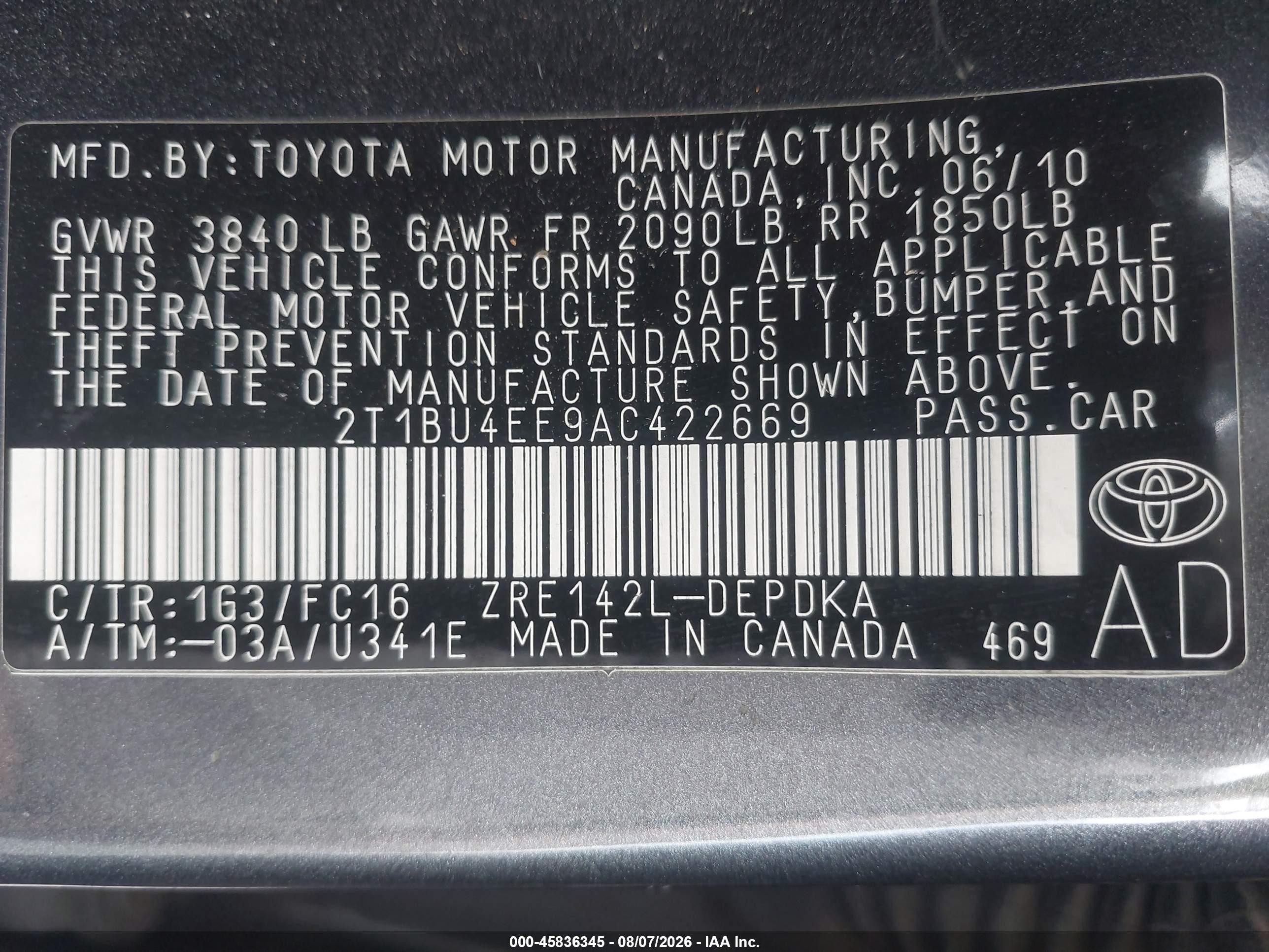 2010 Toyota Corolla Le Серый vin: 2T1BU4EE9AC422669