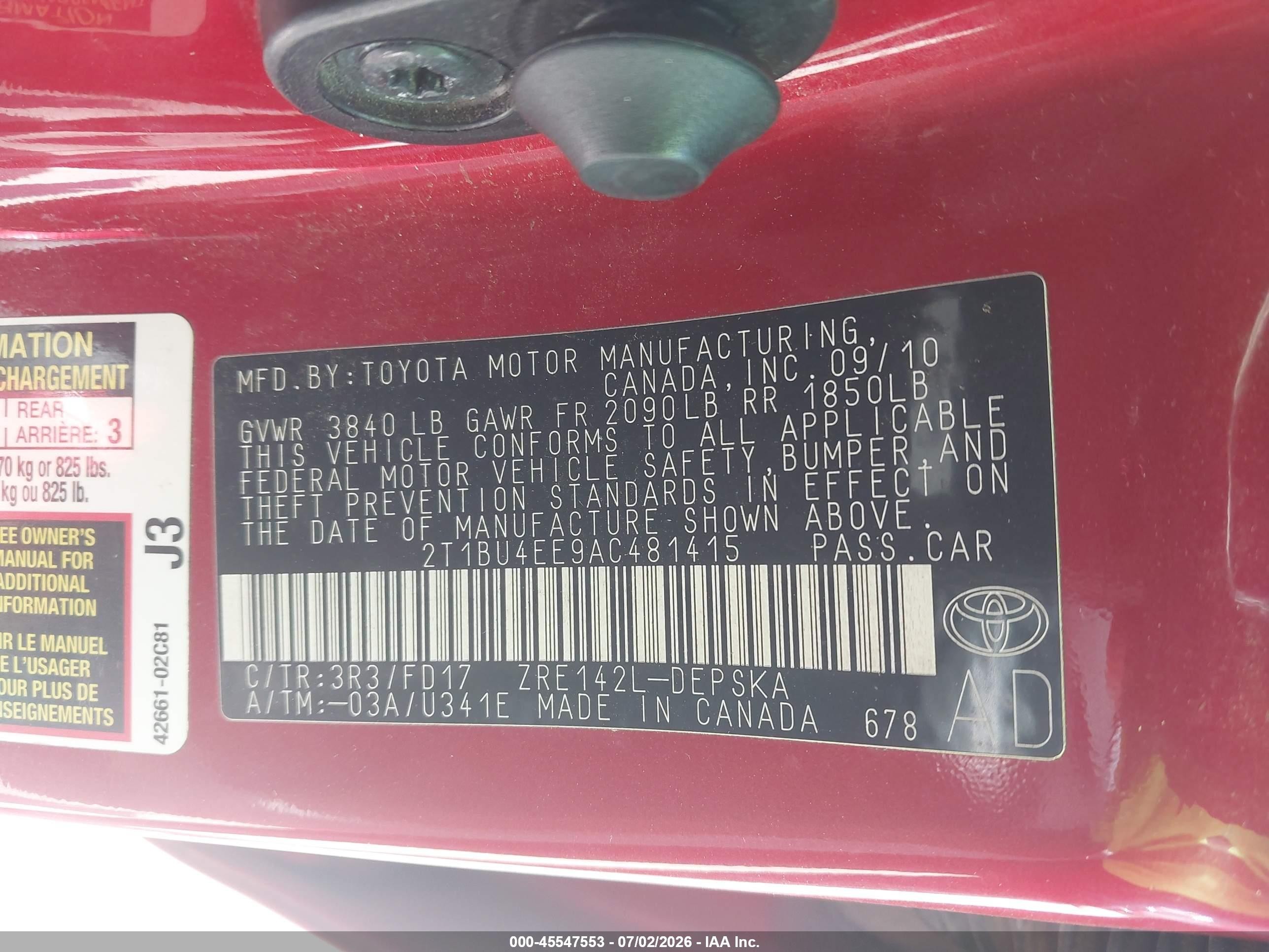 2010 Toyota Corolla S Red vin: 2T1BU4EE9AC481415