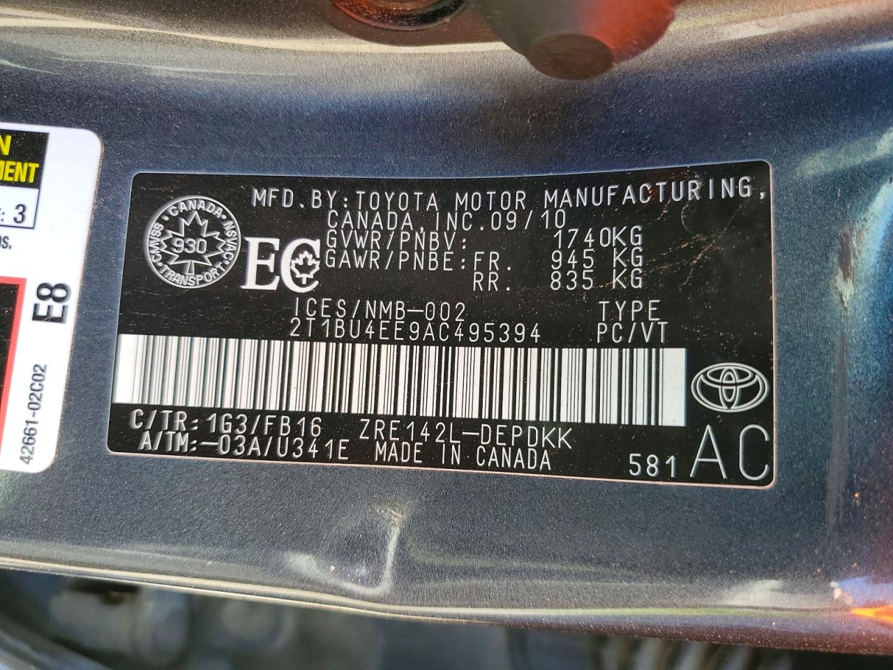 2010 Toyota Corolla Base Gray vin: 2T1BU4EE9AC495394
