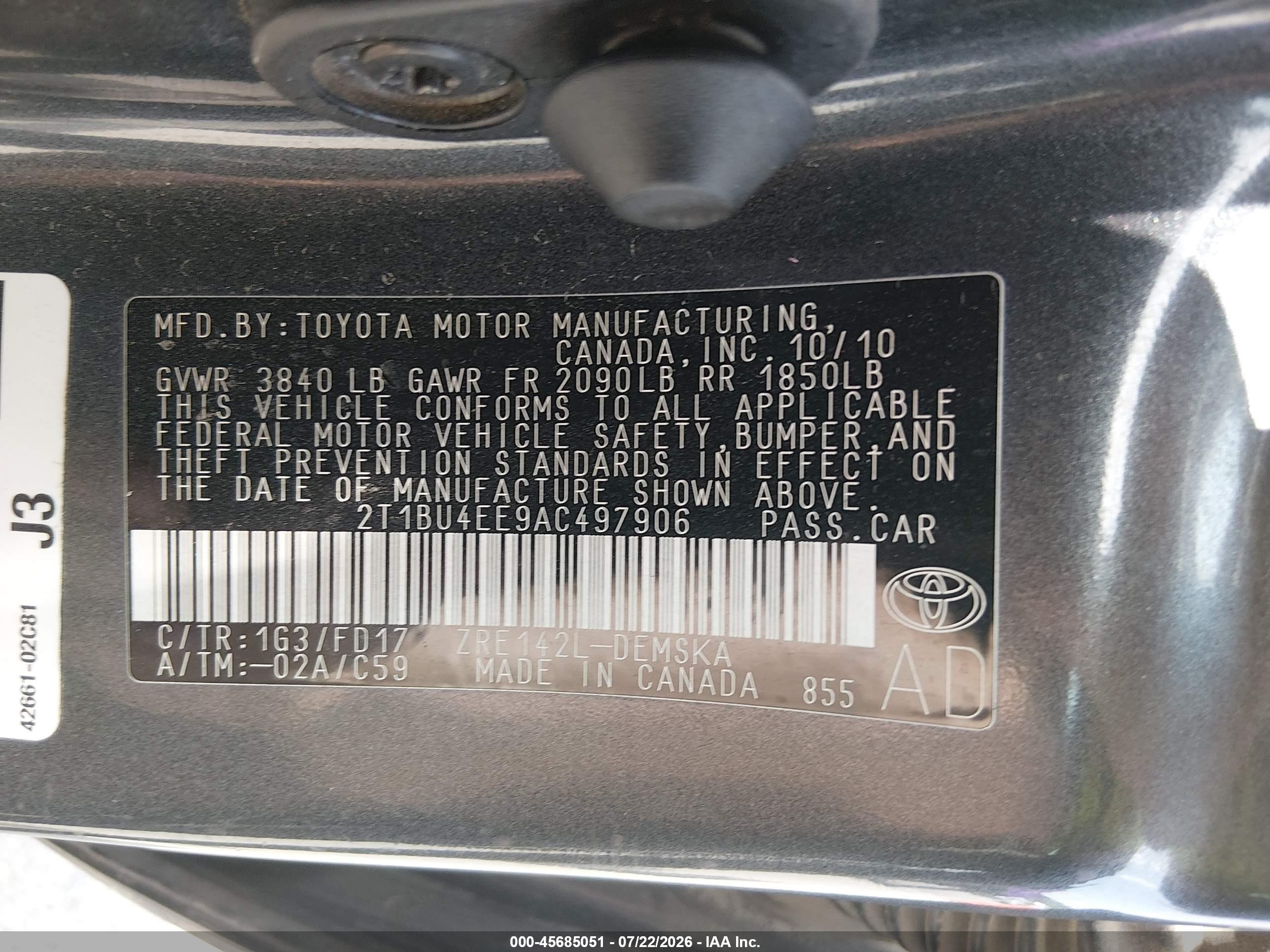 2010 Toyota Corolla S Gray vin: 2T1BU4EE9AC497906