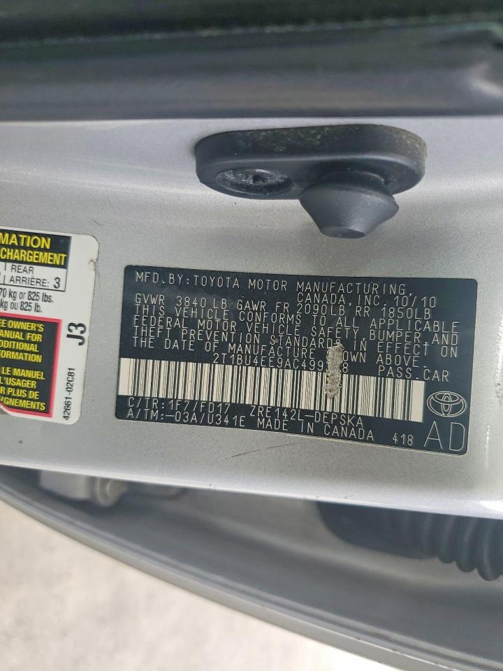 2010 Toyota Corolla S Silver vin: 2T1BU4EE9AC499378