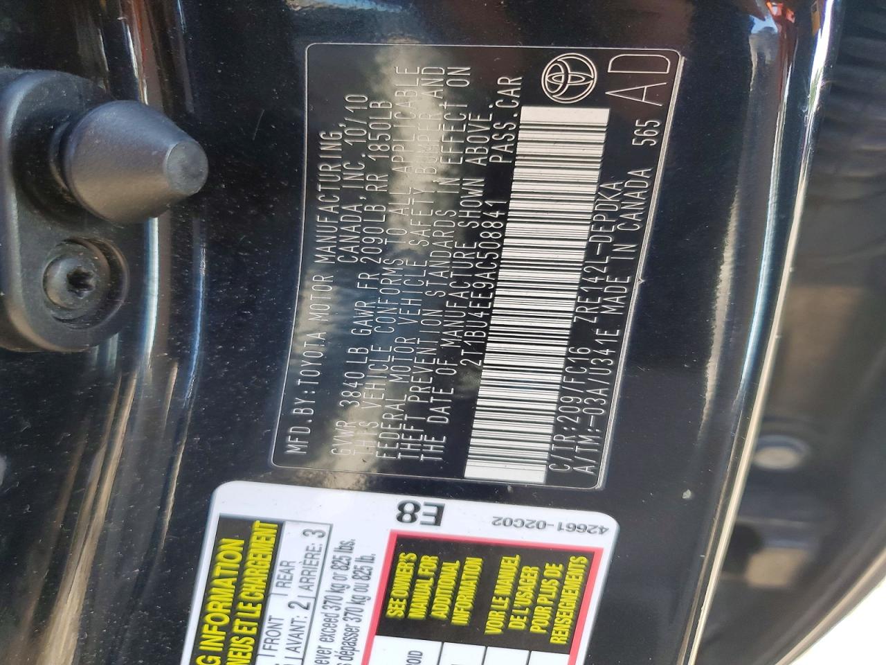 2010 Toyota Corolla Le Black vin: 2T1BU4EE9AC508841