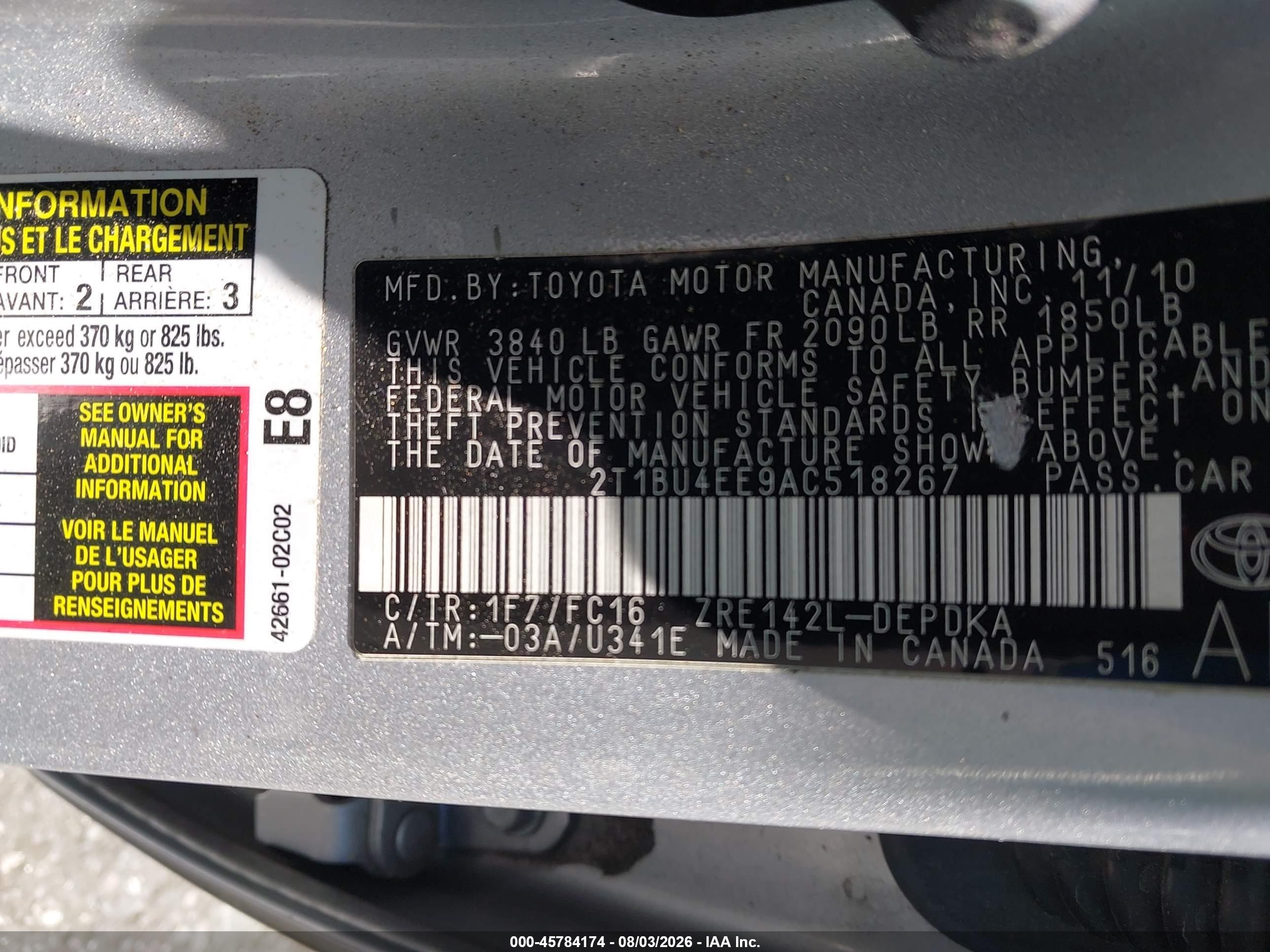 2010 Toyota Corolla Le Серебряный vin: 2T1BU4EE9AC518267