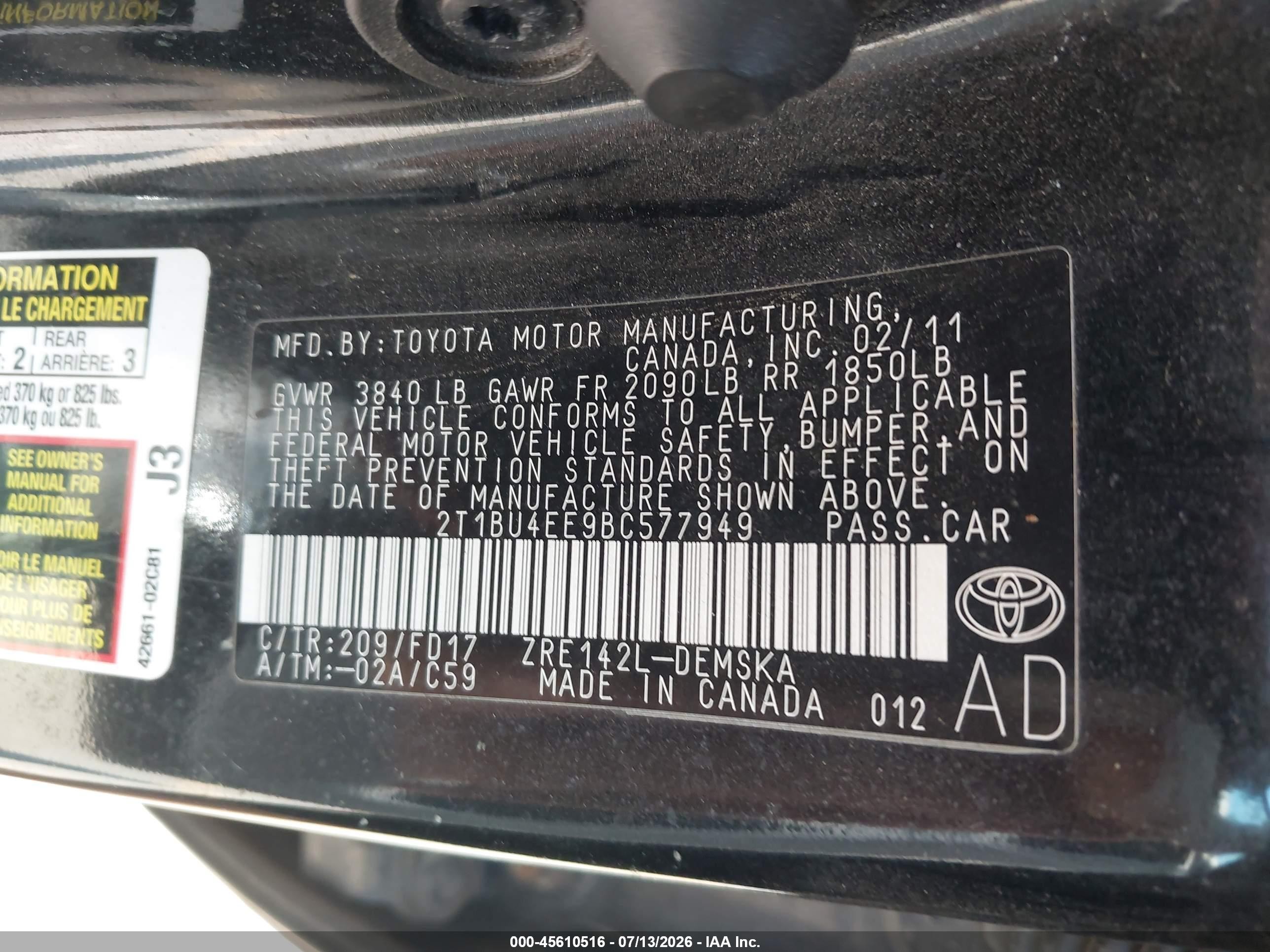 2011 Toyota Corolla S Черный vin: 2T1BU4EE9BC577949