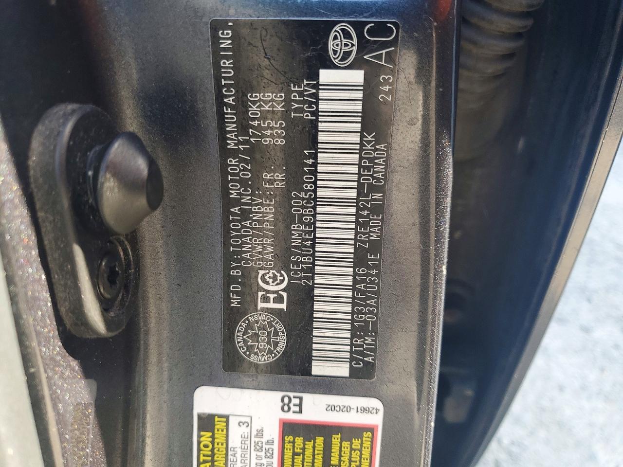 2011 Toyota Corolla Base Gray vin: 2T1BU4EE9BC580141