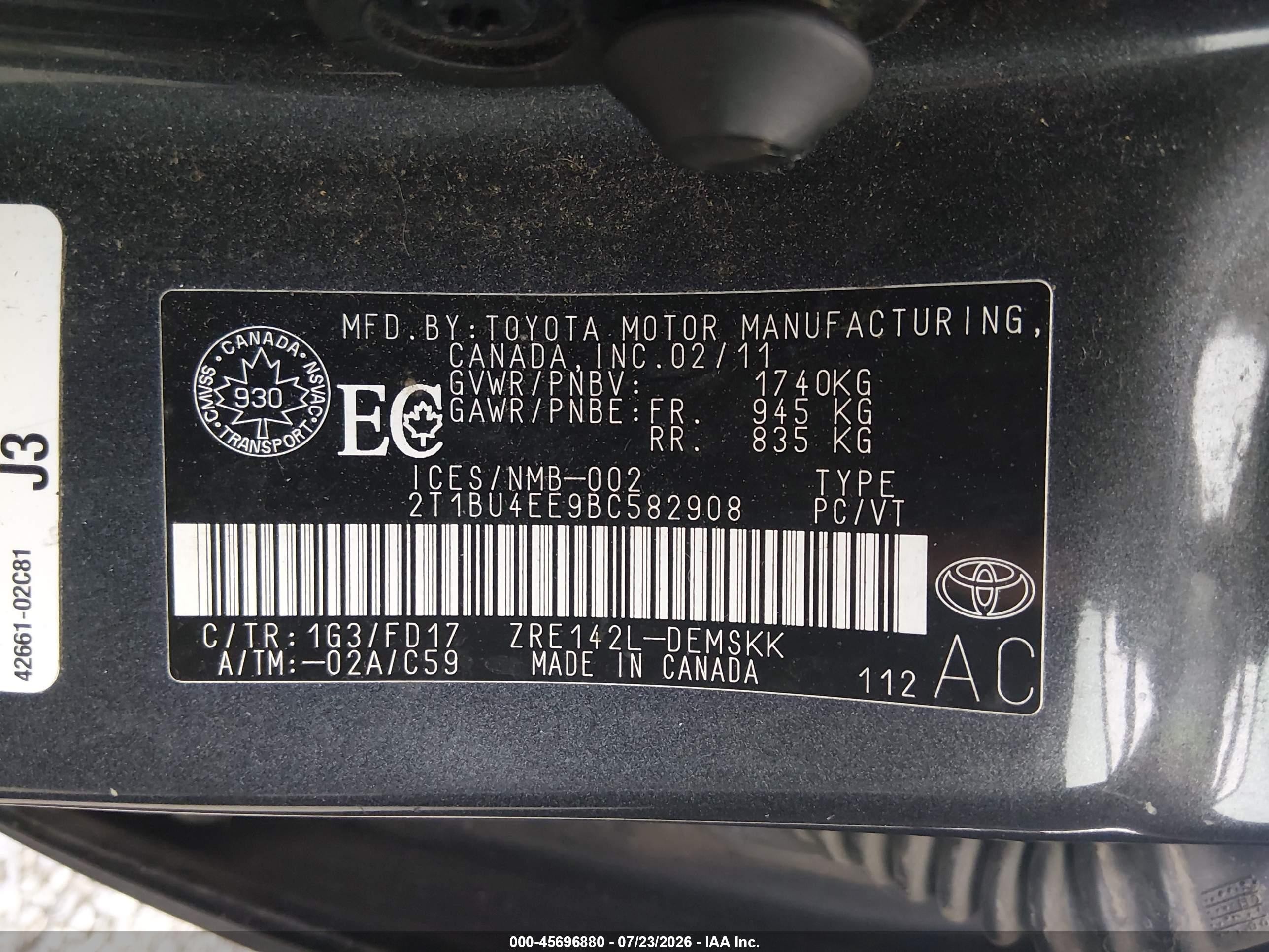 2011 Toyota Corolla S Gray vin: 2T1BU4EE9BC582908