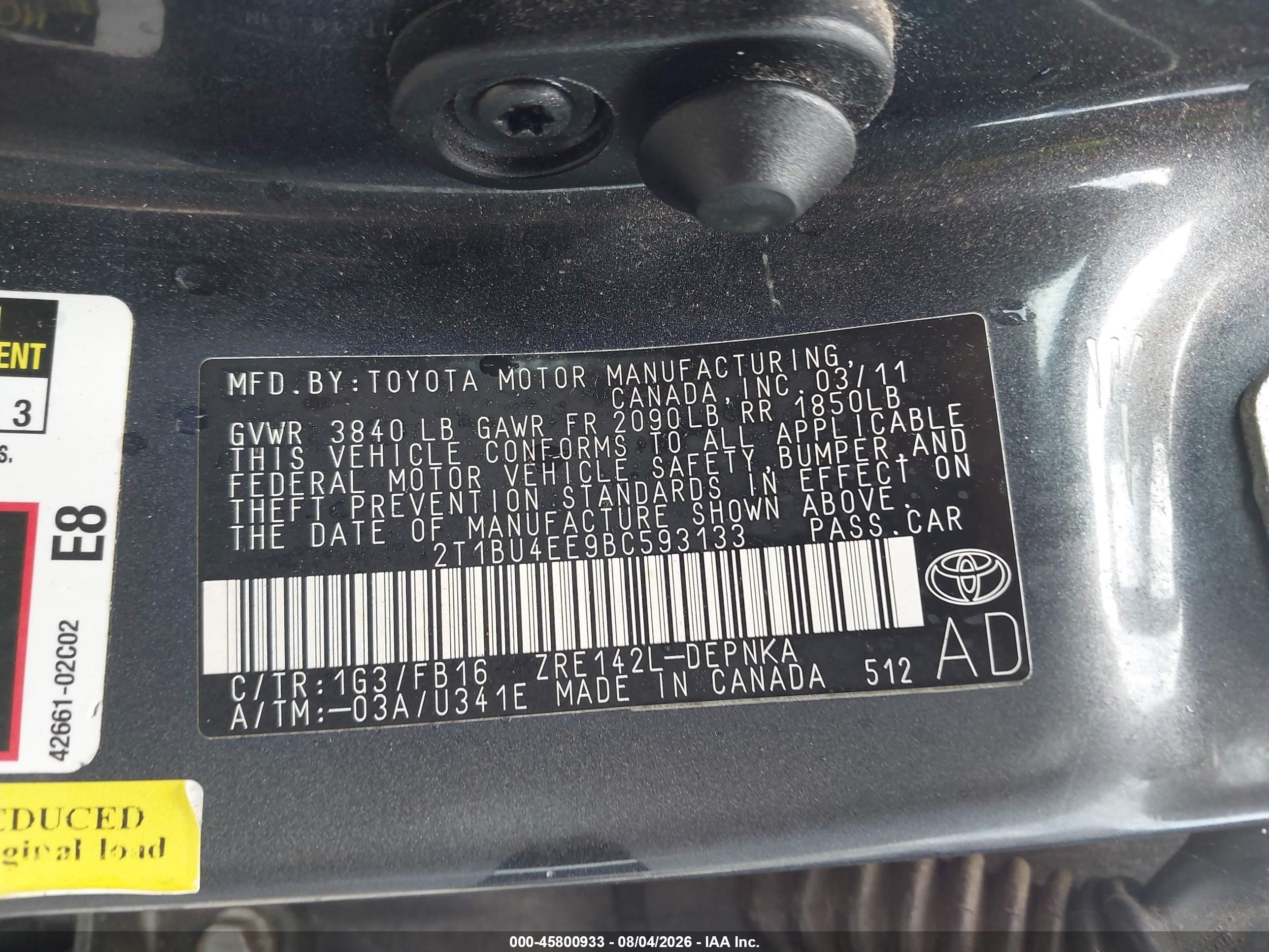 2011 Toyota Corolla Le Gray vin: 2T1BU4EE9BC593133