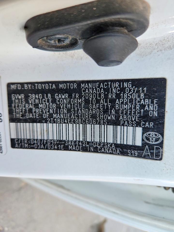 2011 Toyota Corolla S White vin: 2T1BU4EE9BC606785