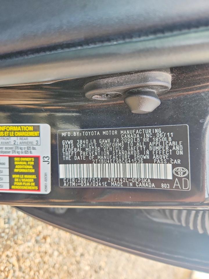 2011 Toyota Corolla S Black vin: 2T1BU4EE9BC641536