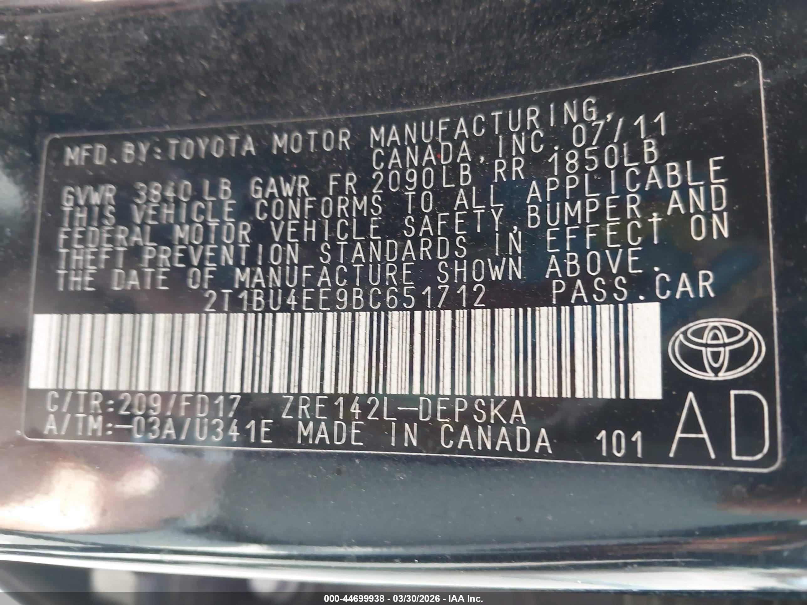 2011 Toyota Corolla S Черный vin: 2T1BU4EE9BC651712