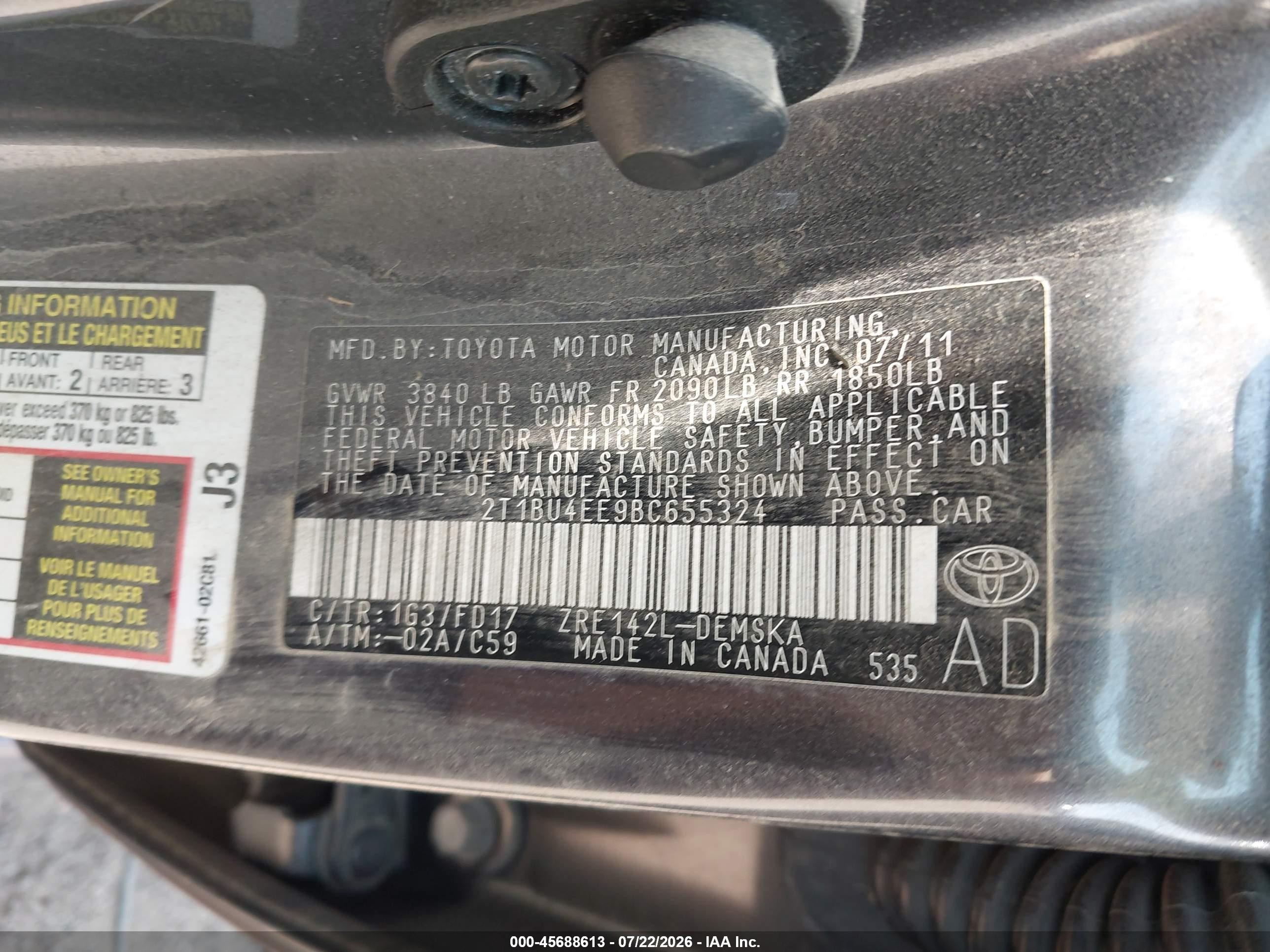 2011 Toyota Corolla S Gray vin: 2T1BU4EE9BC655324