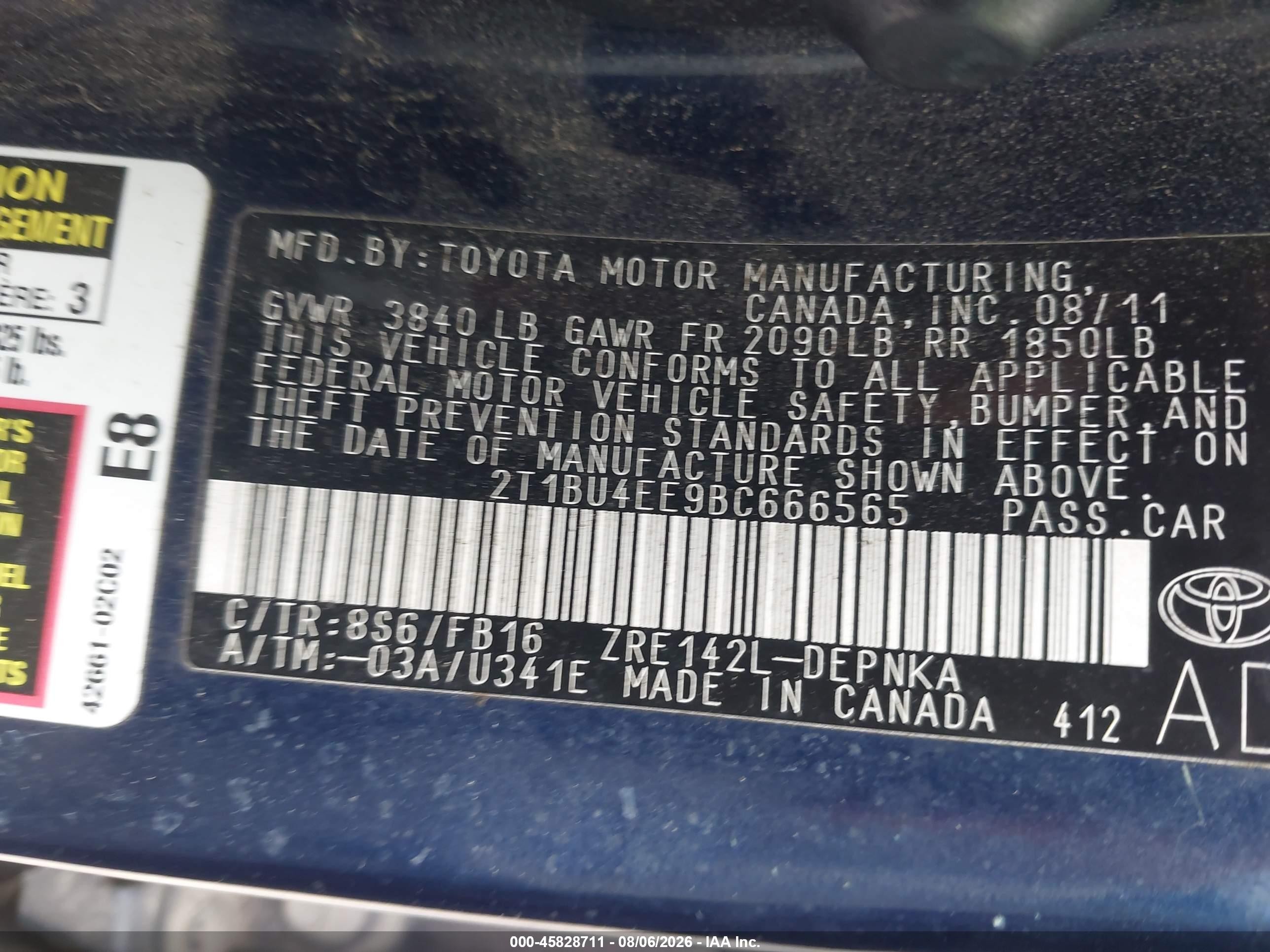 2011 Toyota Corolla Le Blue vin: 2T1BU4EE9BC666565