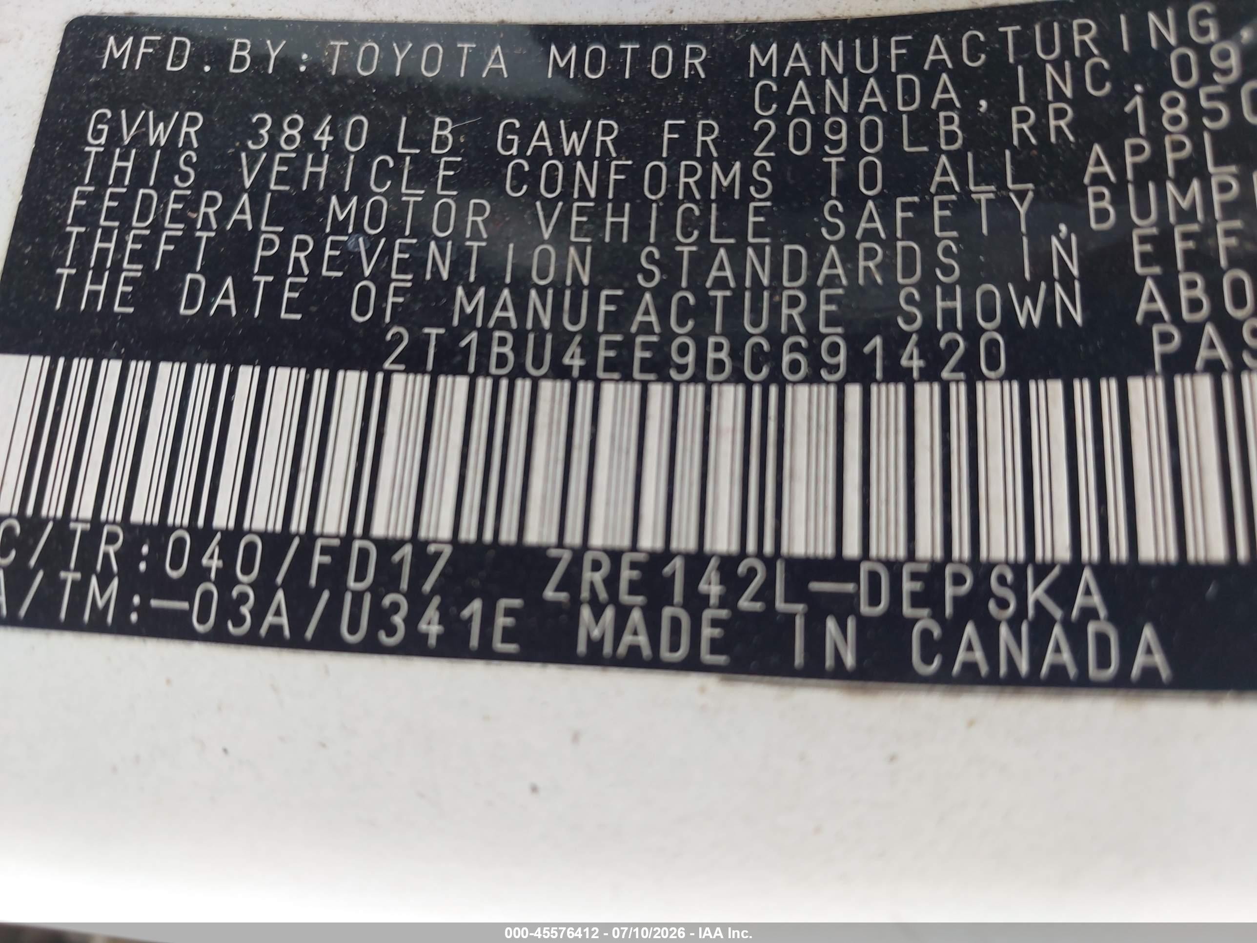 2011 Toyota Corolla S White vin: 2T1BU4EE9BC691420