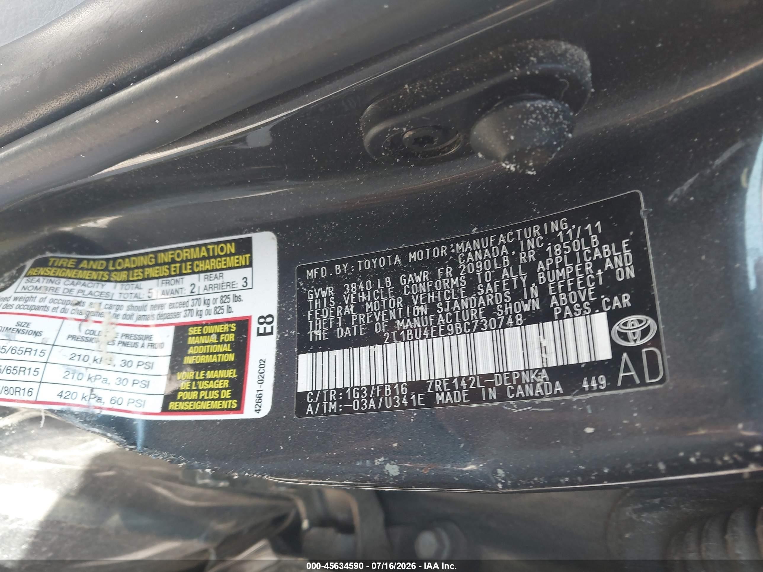 2011 Toyota Corolla Le Gray vin: 2T1BU4EE9BC730748