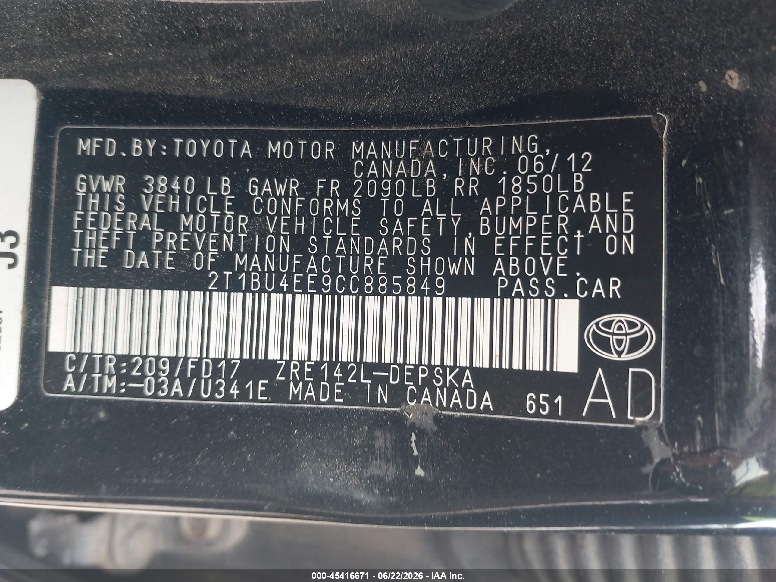 2012 Toyota Corolla S Black vin: 2T1BU4EE9CC885849