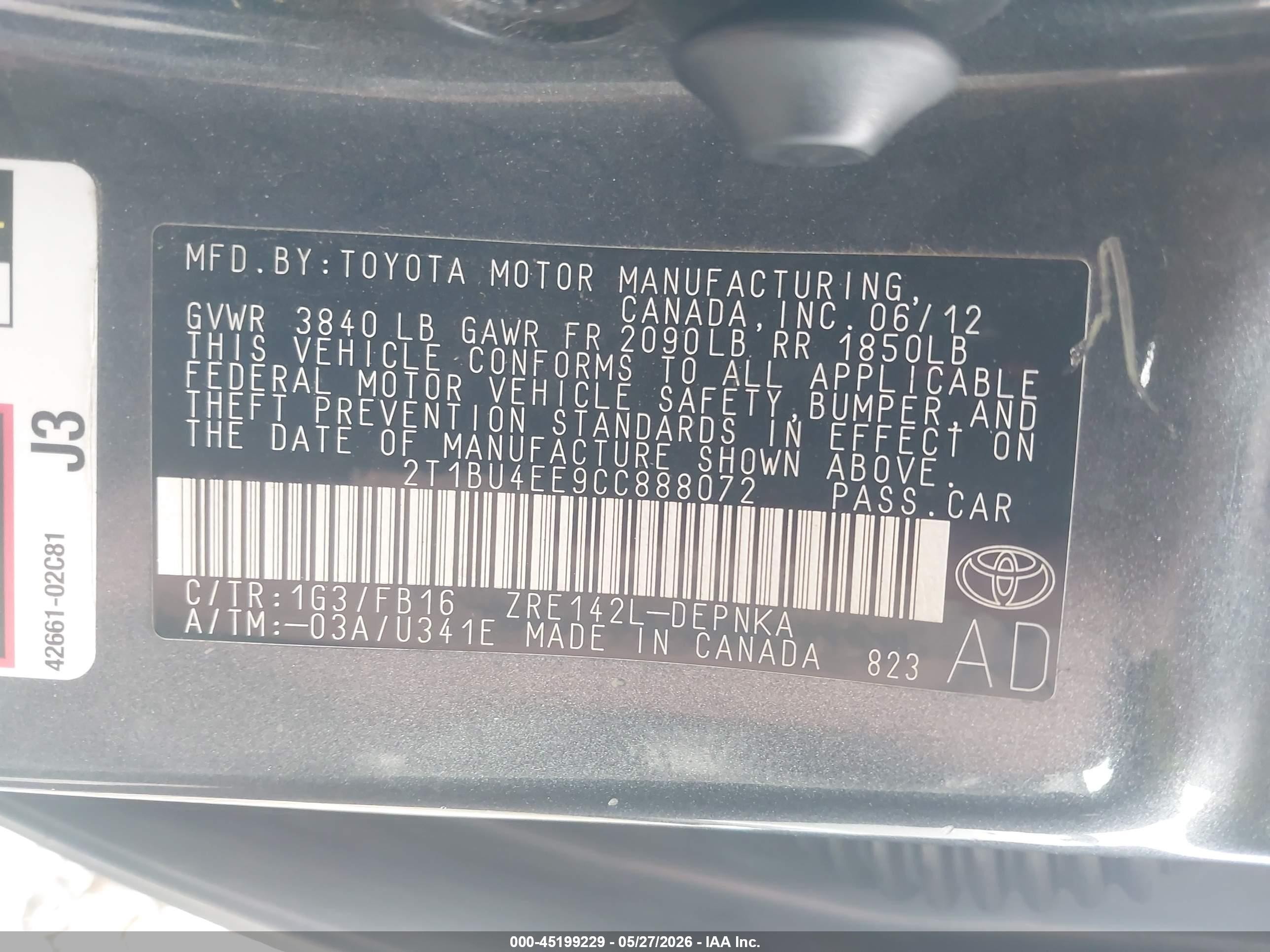 2012 Toyota Corolla Le Gray vin: 2T1BU4EE9CC888072