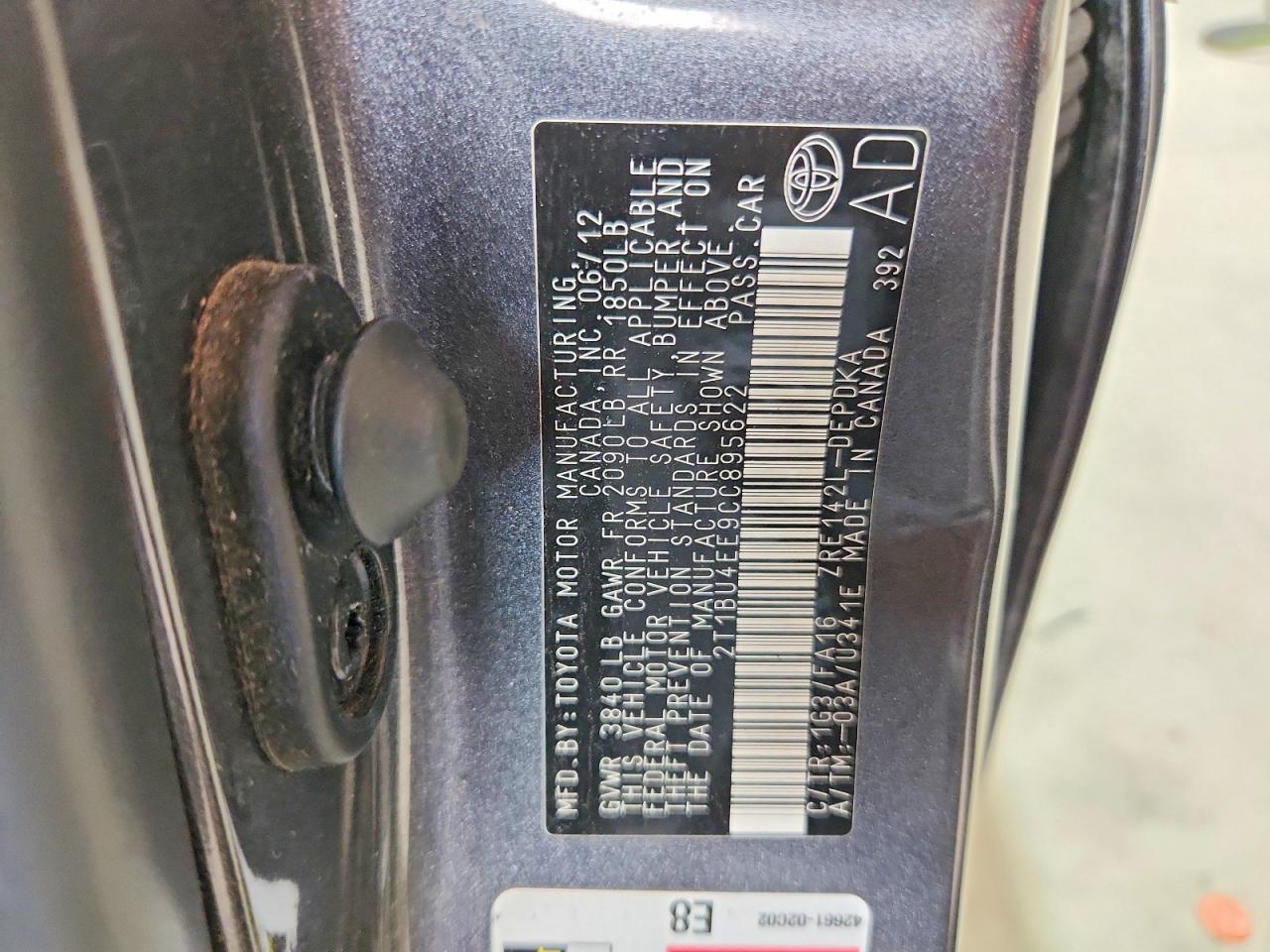 2012 Toyota Corolla L Gray vin: 2T1BU4EE9CC895622