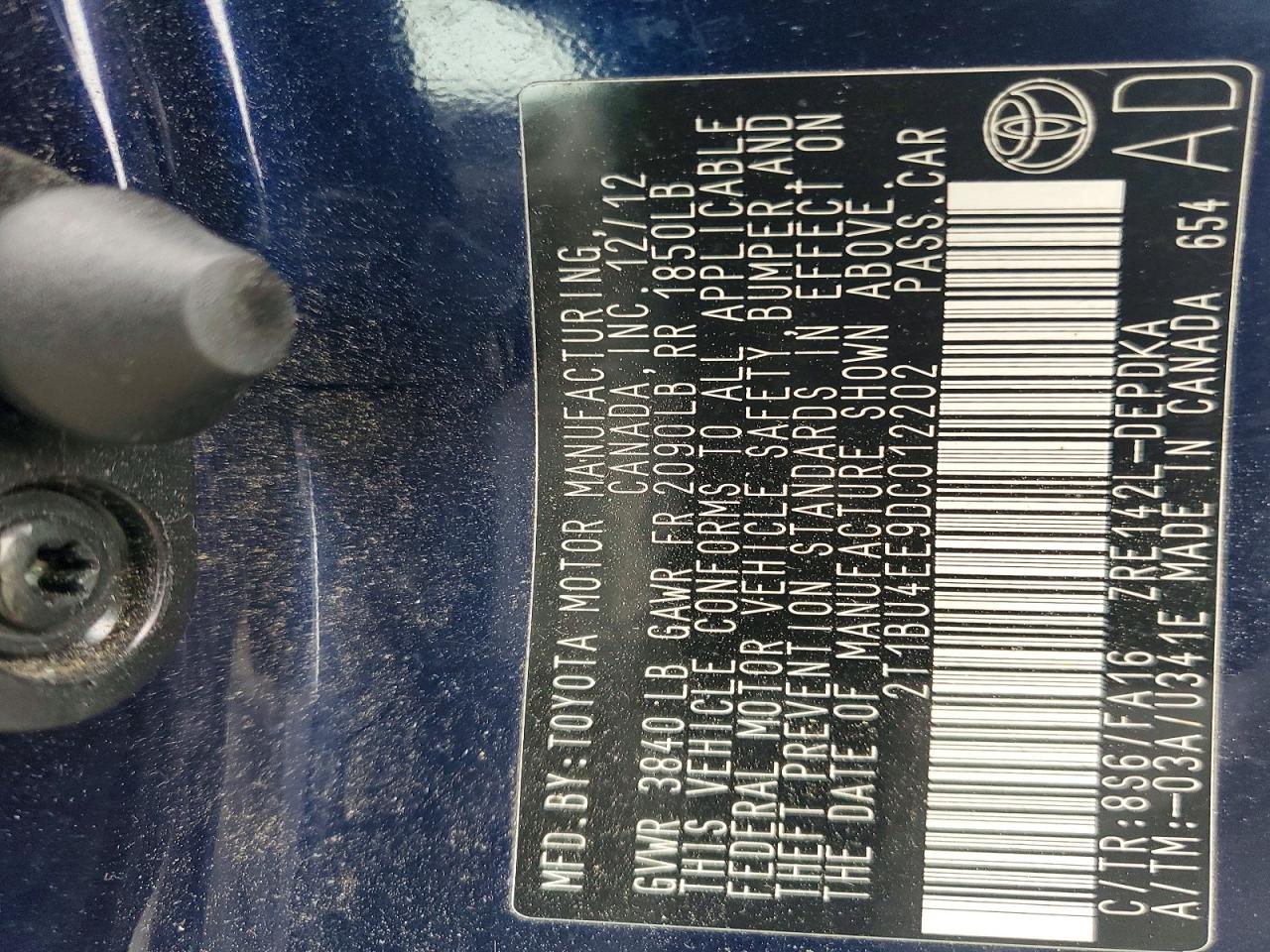 2013 Toyota Corolla L Blue vin: 2T1BU4EE9DC012202