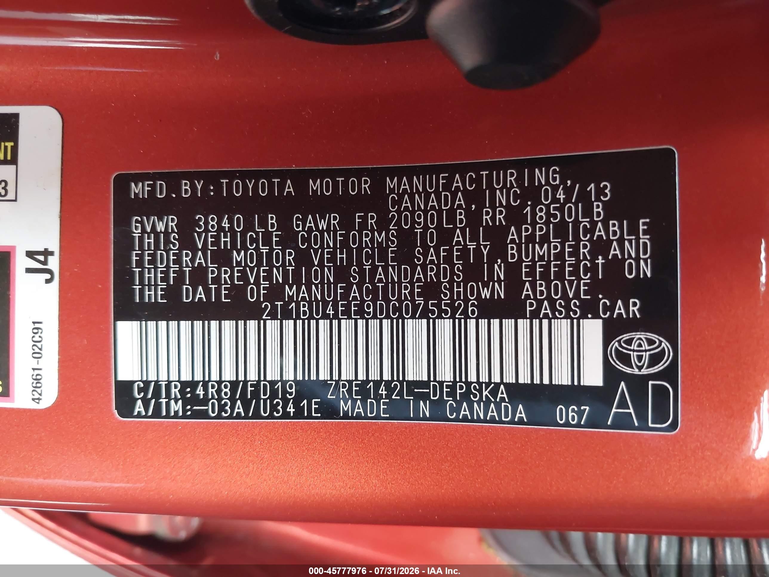 2013 Toyota Corolla S Special Edition Orange vin: 2T1BU4EE9DC075526